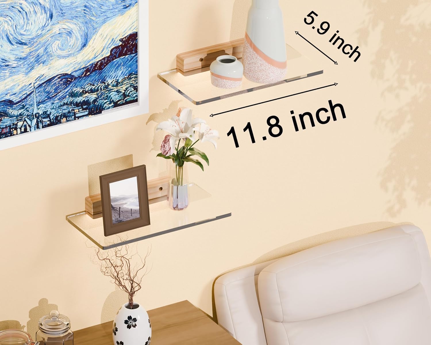 Solid Wood Acrylic Floating Shelf for Room Decor