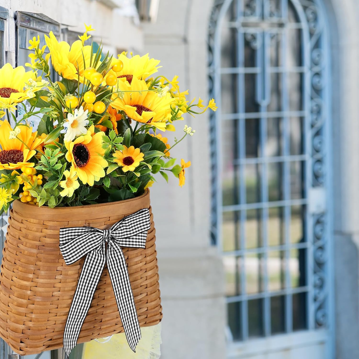 Dingion Sunflower Front Door Wreath Hanging Basket Decor