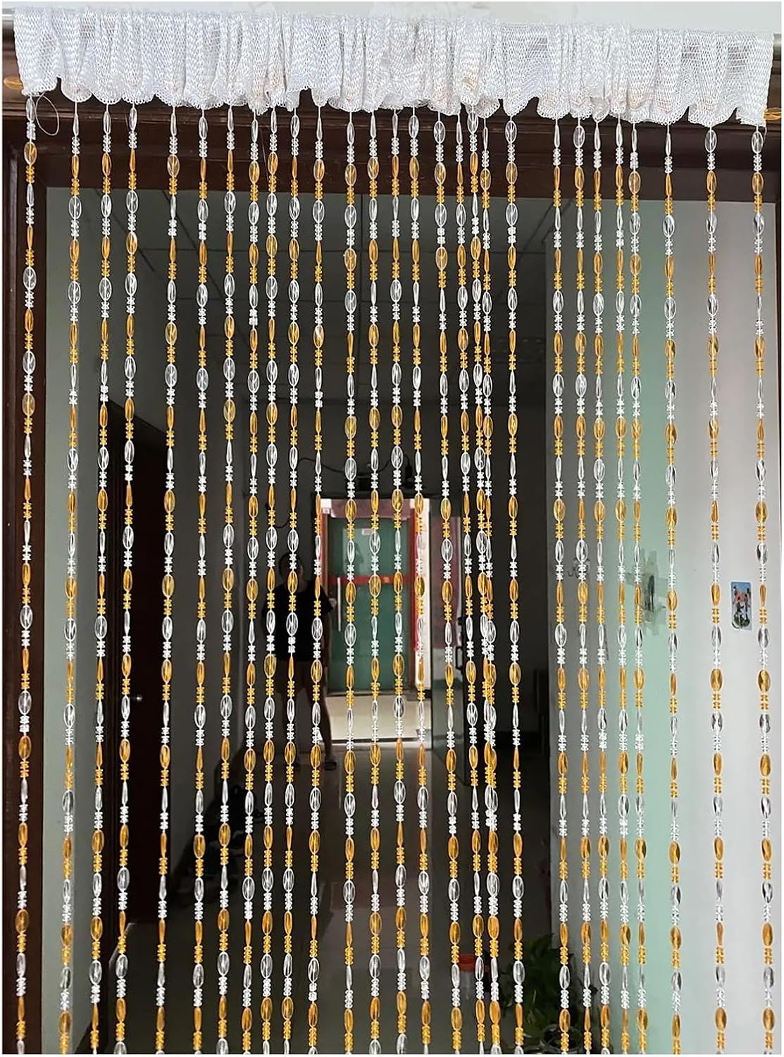 Bright Button Beaded Fringe Door Curtain Panel