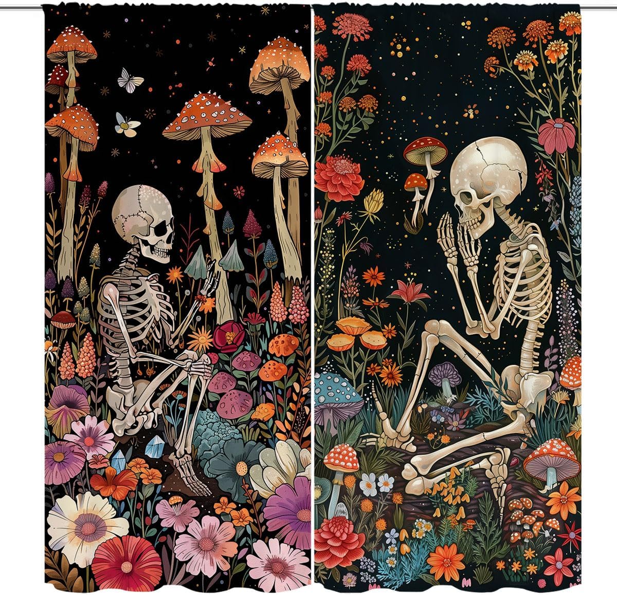Mushroom Skeleton Curtains for Kids Bedroom