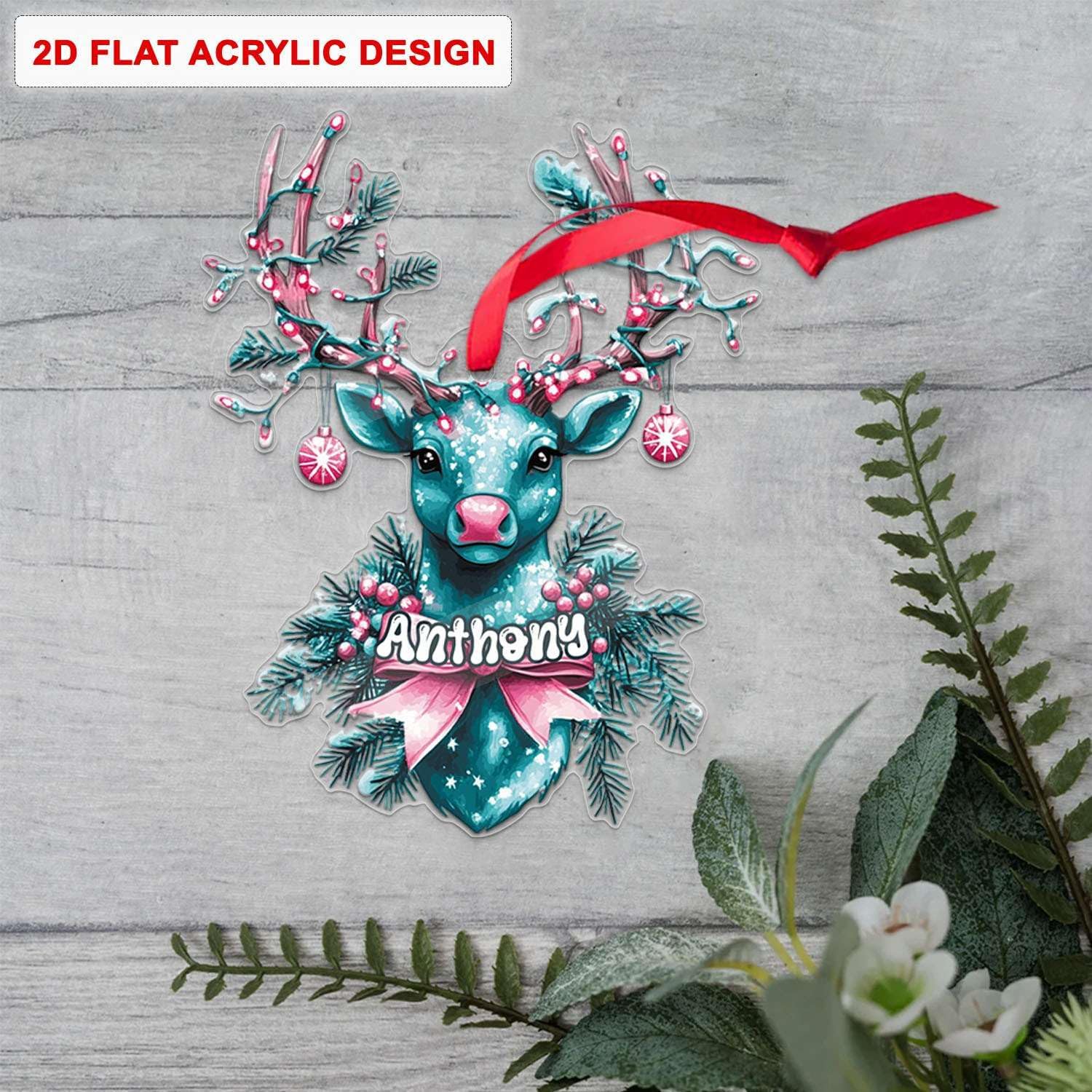 Custom Name Reindeer Hanging Christmas Ornament