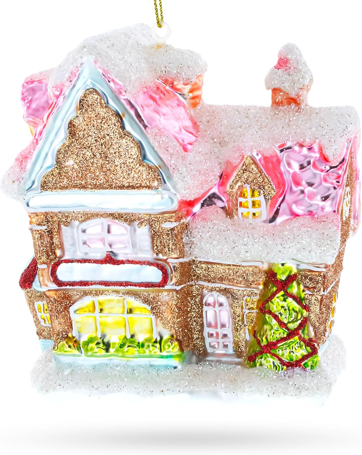 Decorated Gingerbread House Blown Glass Ornament