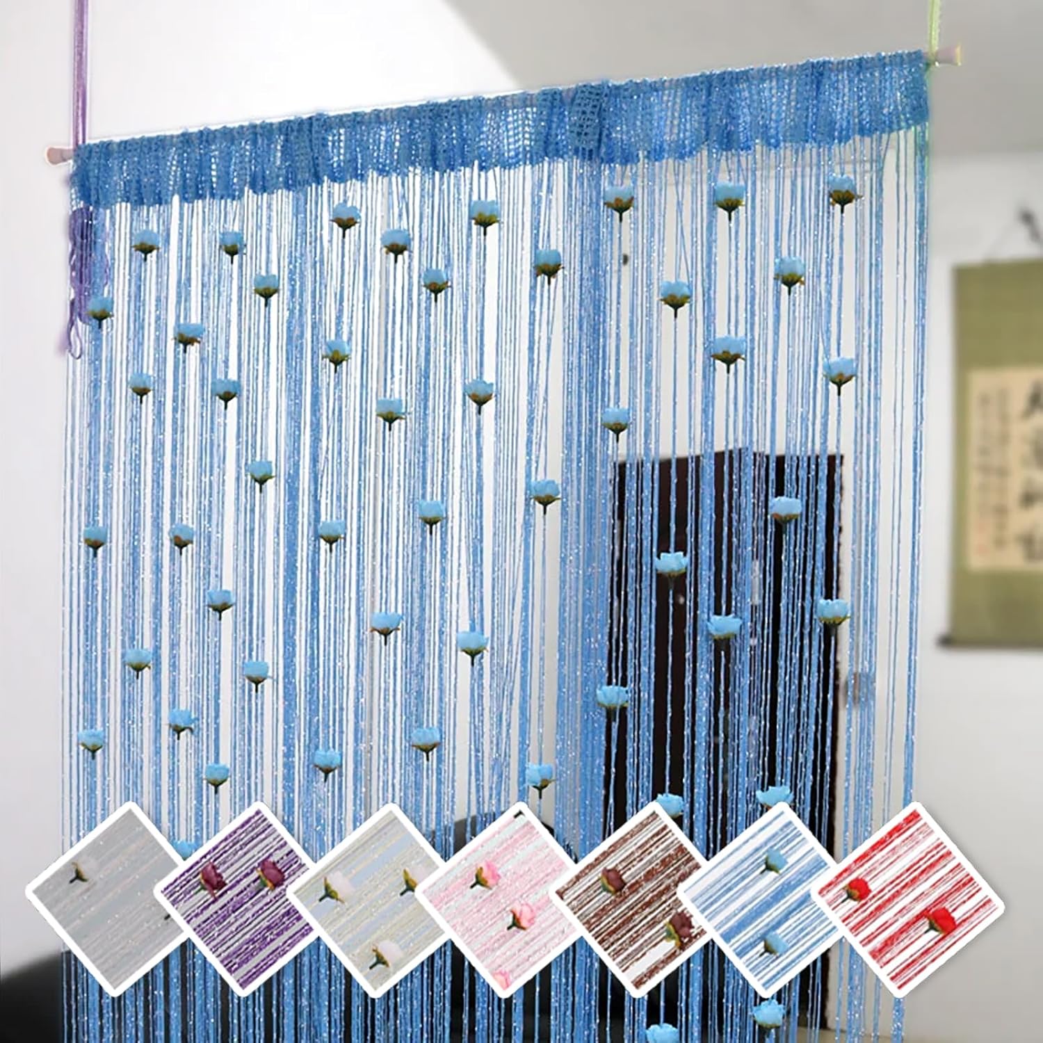 Liucocotos Rose Thread Door Curtain Blue