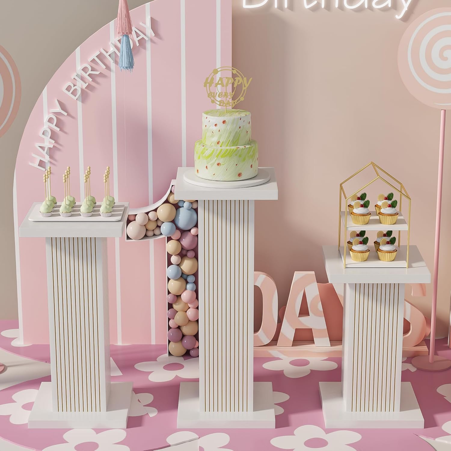 White Square Pedestal Stand Set 3Pcs for Parties