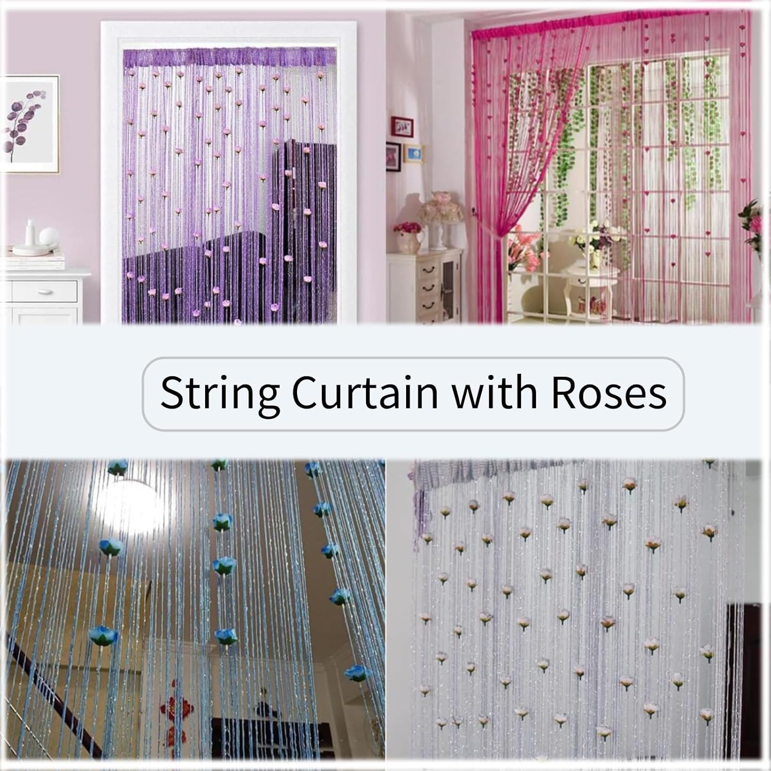 Generic String Curtain with Roses - Doorway Privacy Decor Yellow