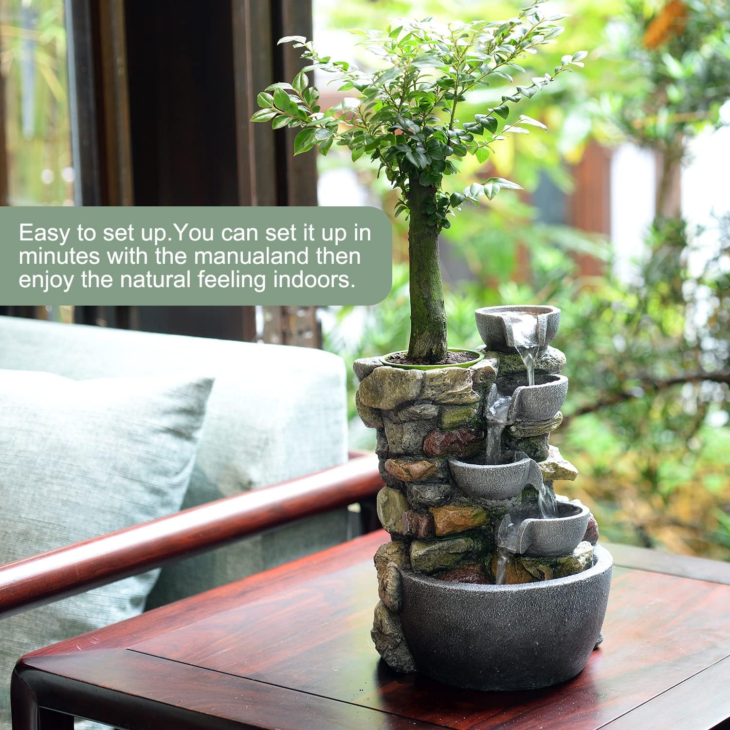 Haobos Indoor Fountain 4-Bowl Rockery Tabletop Decor