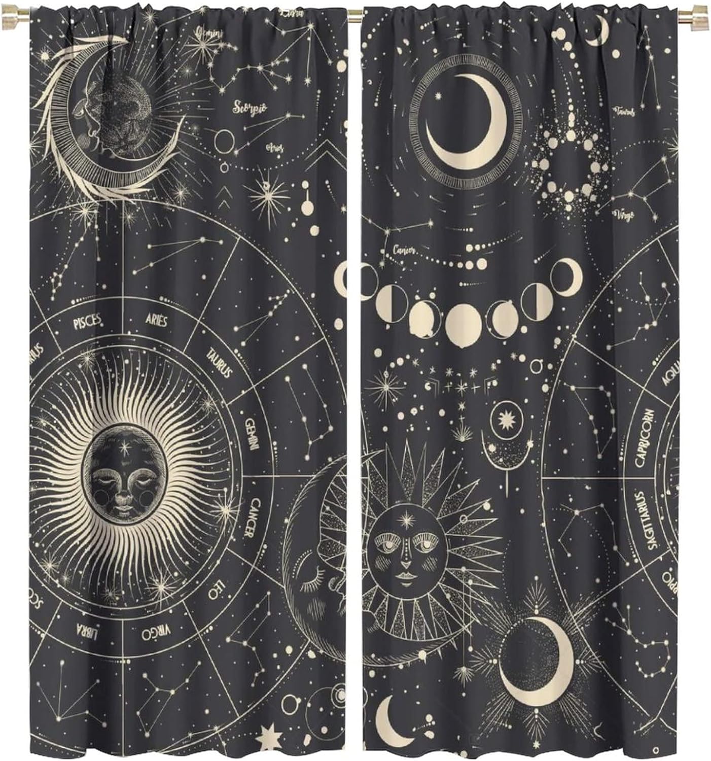NC Sun Moon Stars Art Abstract Bohemian Windproof Curtain