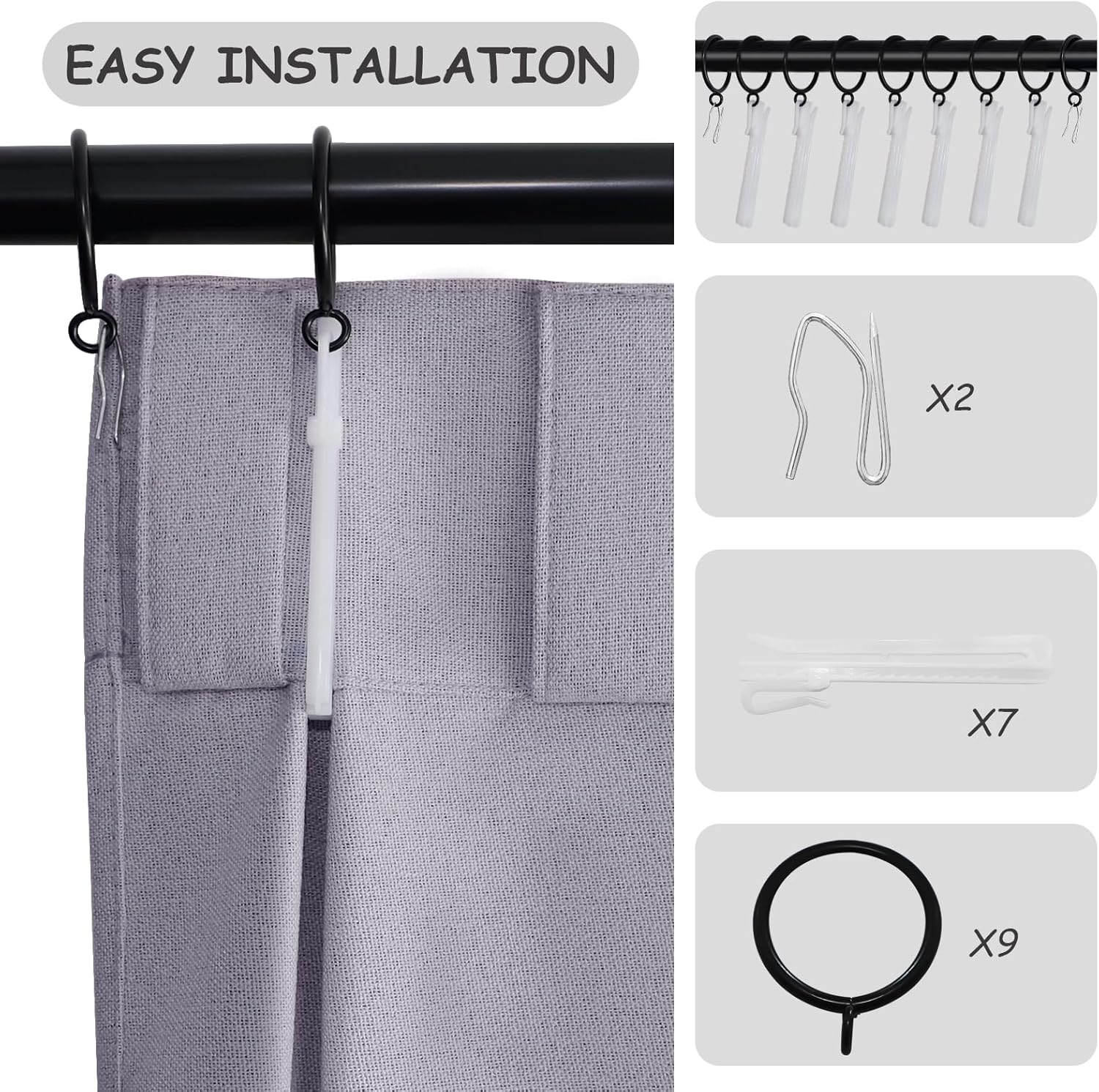 Light Grey Blackout Linen Curtains 2 Panels Set 72 Inches Length