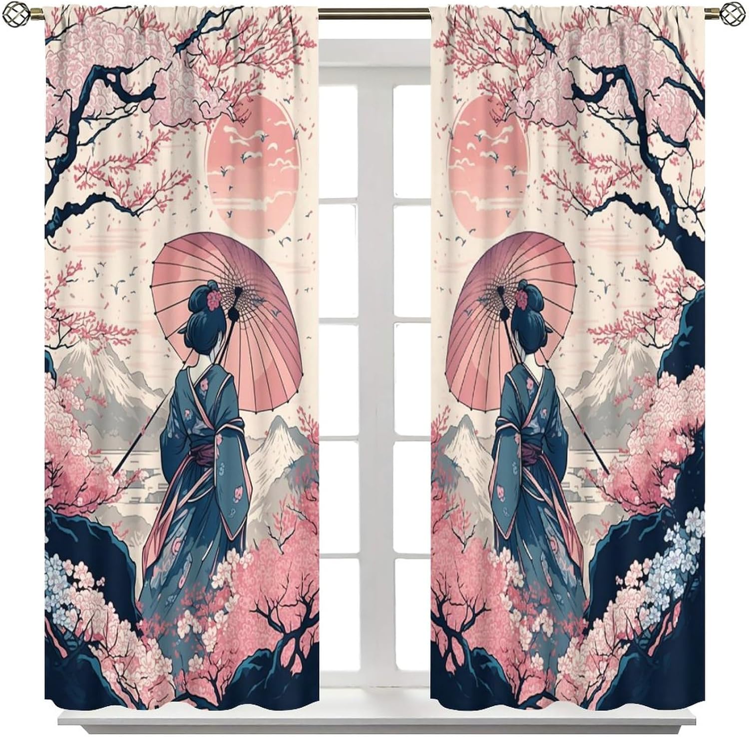 Yoakiet Decorative Blackout Curtains Kimono Woman with Cat 42x63in