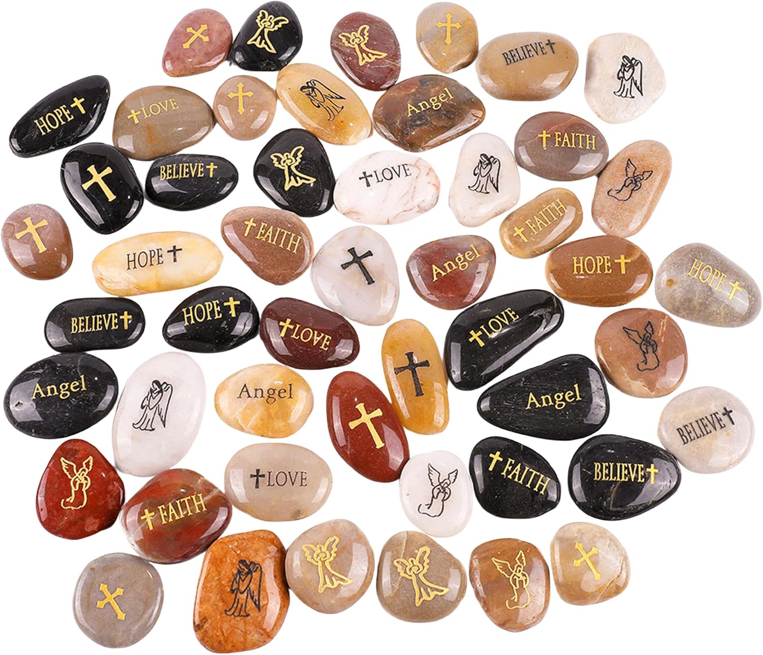 50PCS Engraved Guardian Angel Stones for Hope and Serenity