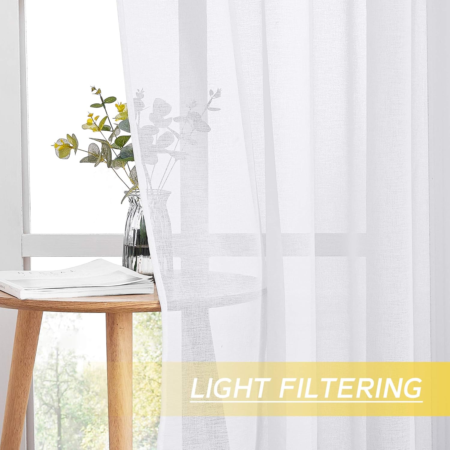 NICETOWN Sheer Curtains for Living Room - Grommet Top Faux Linen 84 Inches