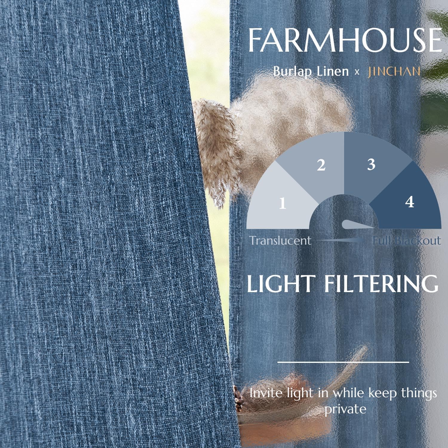 Jinchan Farmhouse Burlap Curtains 2 Panels Blackout Lined