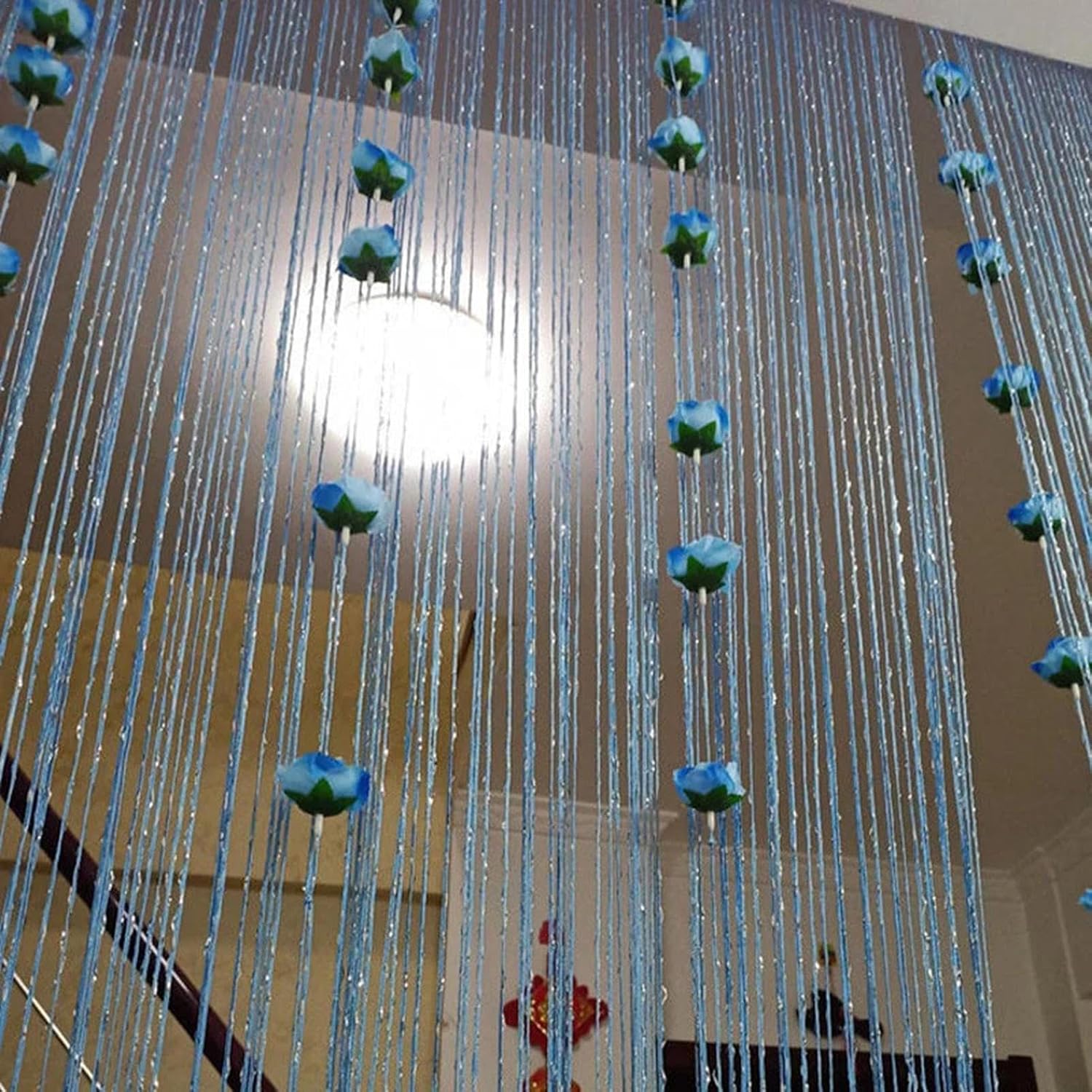 Thread Door Curtain with Hanging Roses and Beads