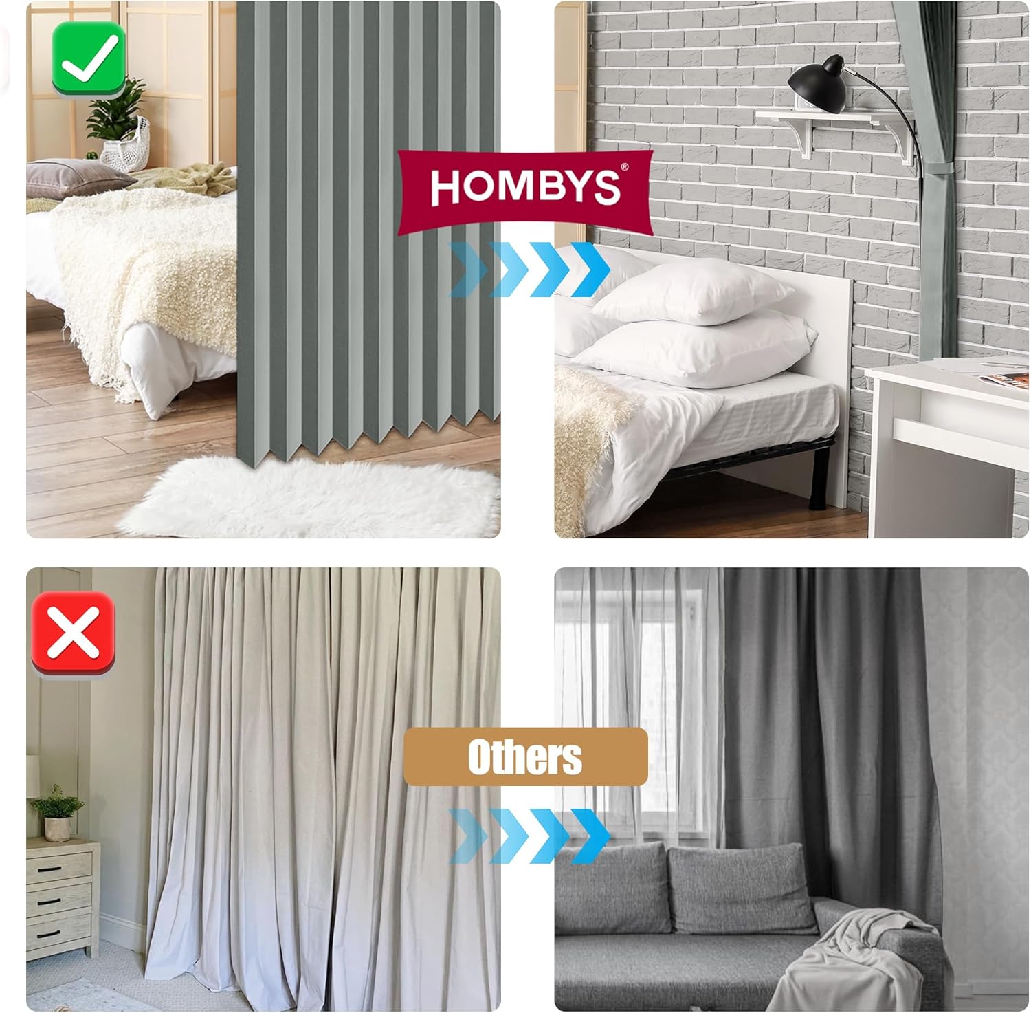 HOMBYS Magnetic Door Curtain 2 Panel Grey 40x78 Inches