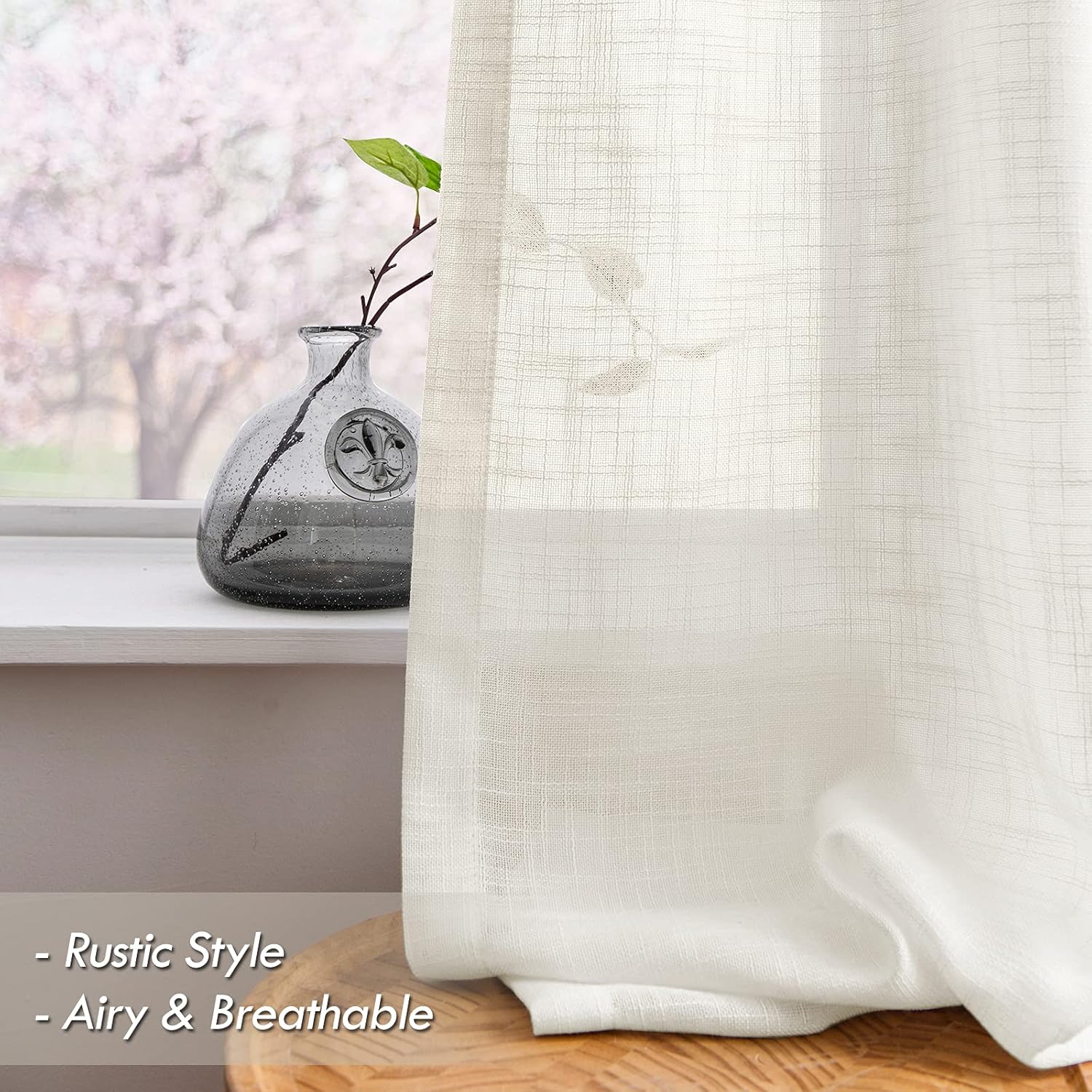 Melodieux Ivory Cream Linen Curtains 63 Inches 2 Panels