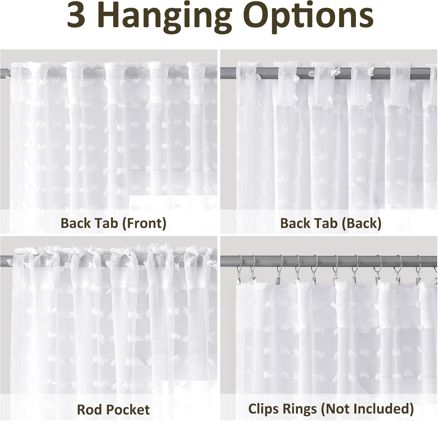 Guken White Pom Pom Curtains 63 Inches Long for Kids Bedroom