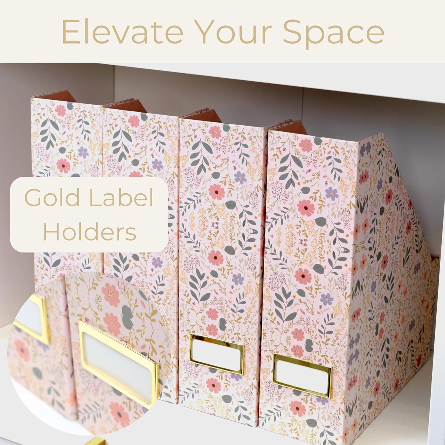 BLU MONACO Foldable Magazine File Set of 4 with Floral Design