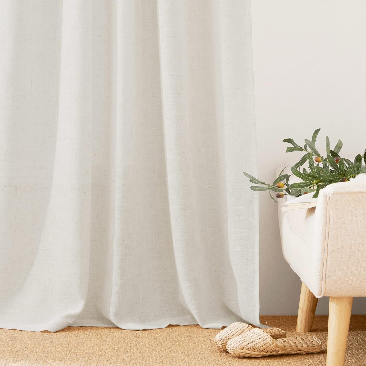 RYB HOME Linen Sheer Curtains - 52 x 72 2 Panels