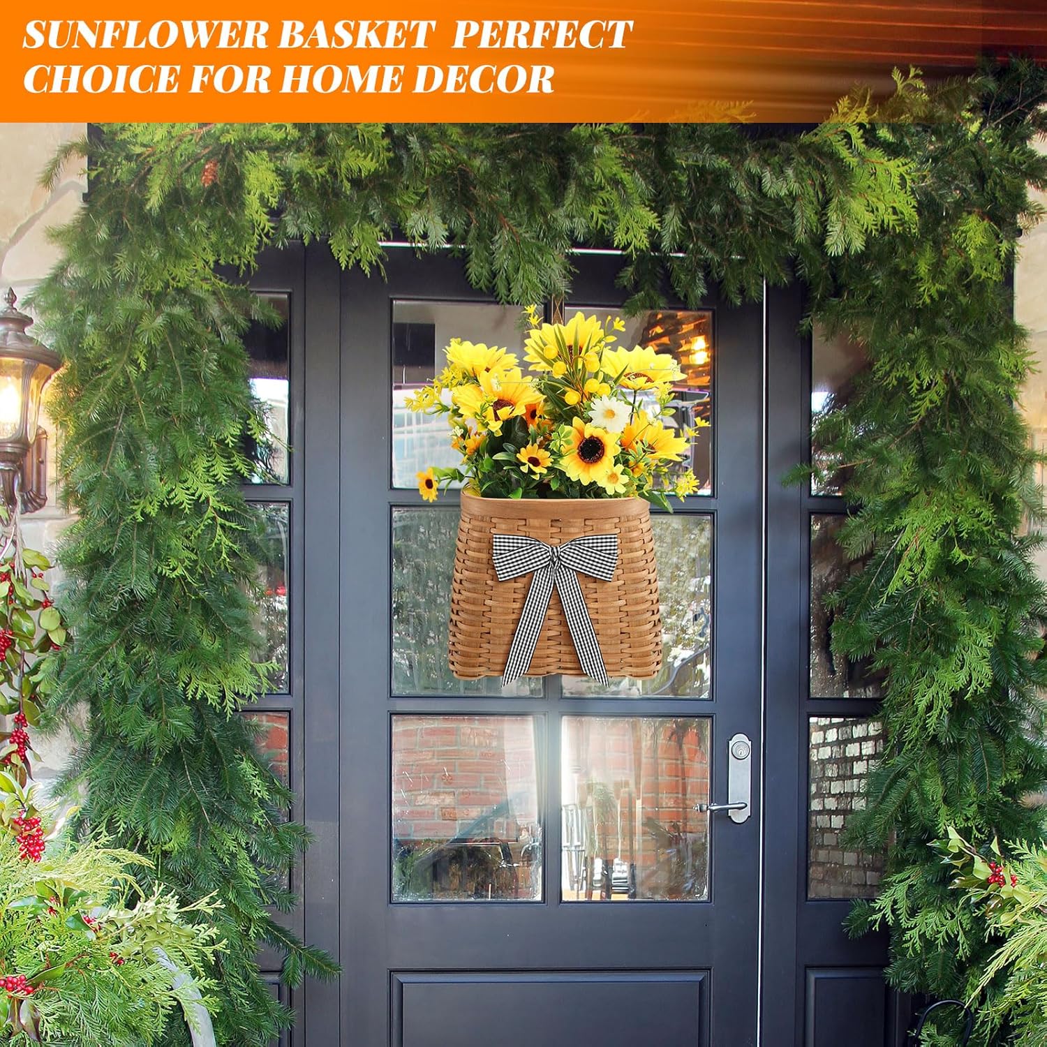 Dingion Sunflower Front Door Wreath Hanging Basket Decor