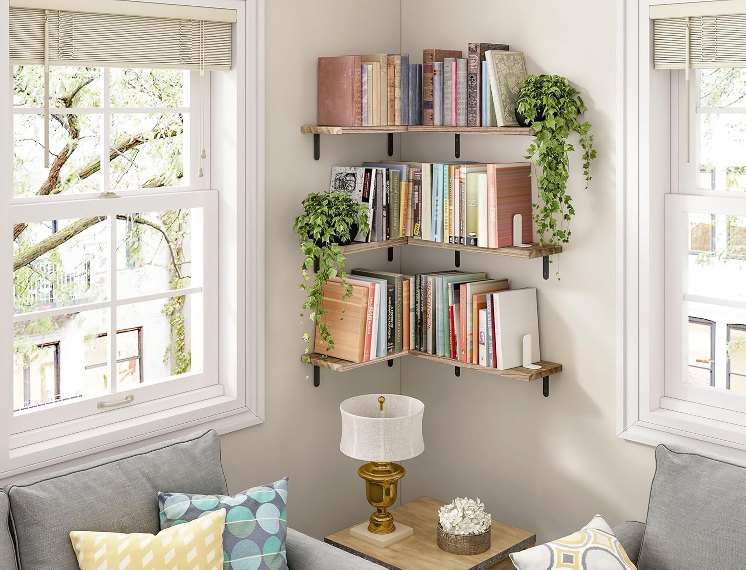 Fixwal Wood Floating Shelves Set of 6 Rustic Brown Wall Mount