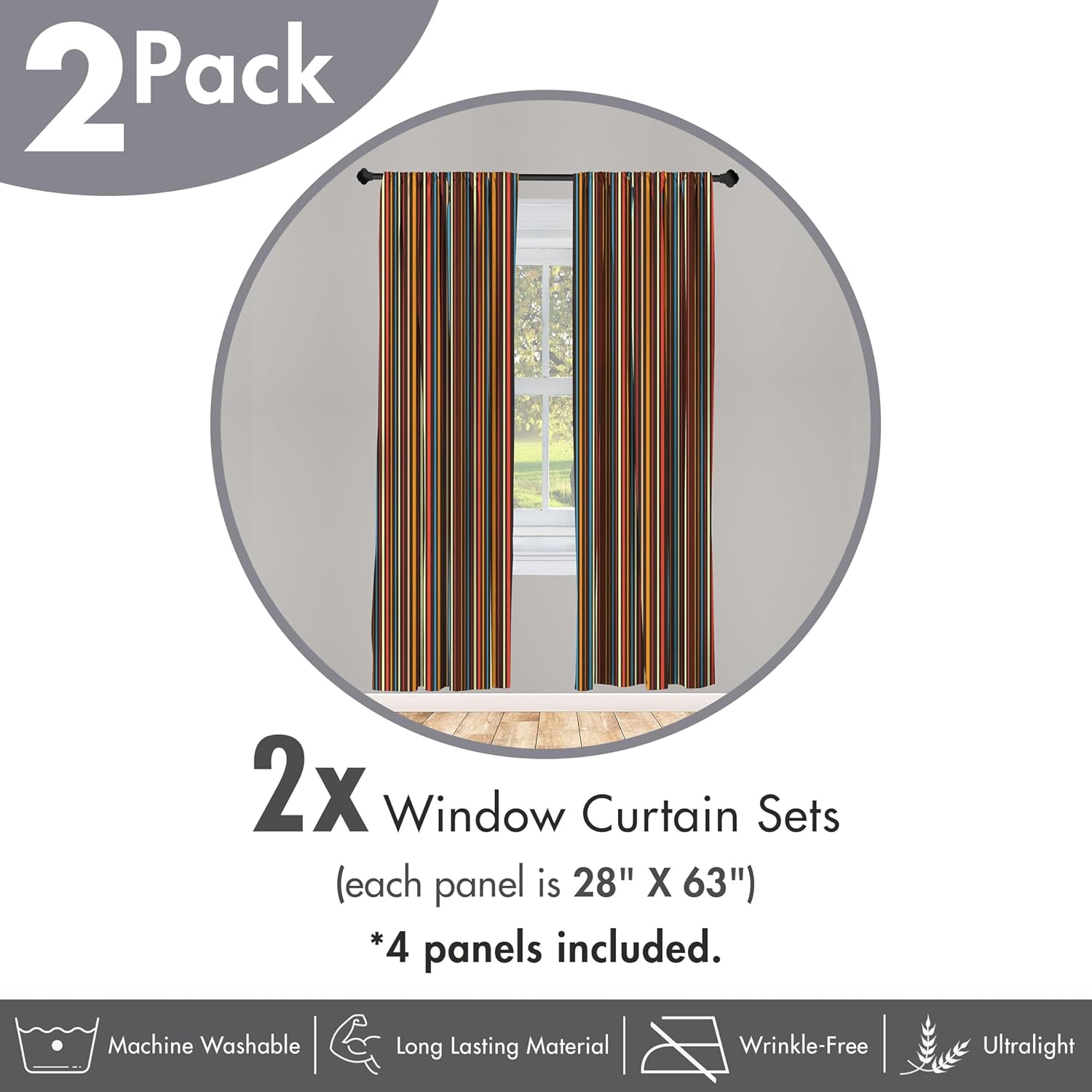 Ambesonne Striped Window Curtains Pack of 2