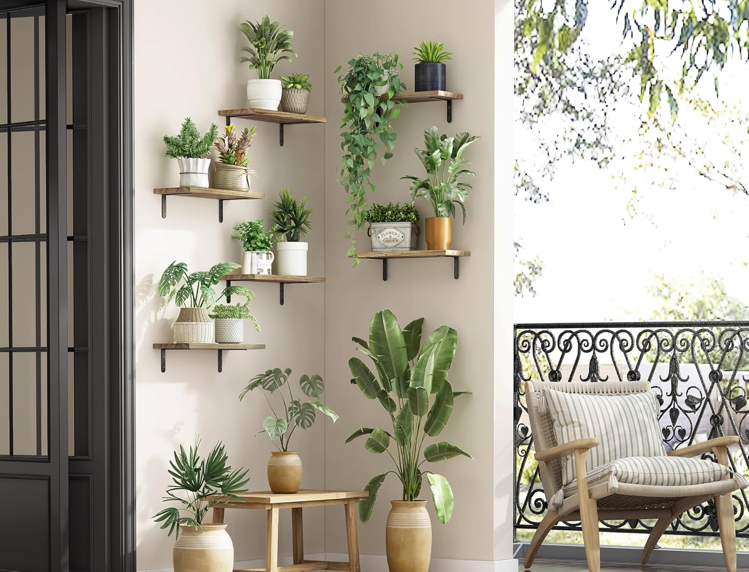 Fixwal Wood Floating Shelves Set of 6 Rustic Brown Wall Mount