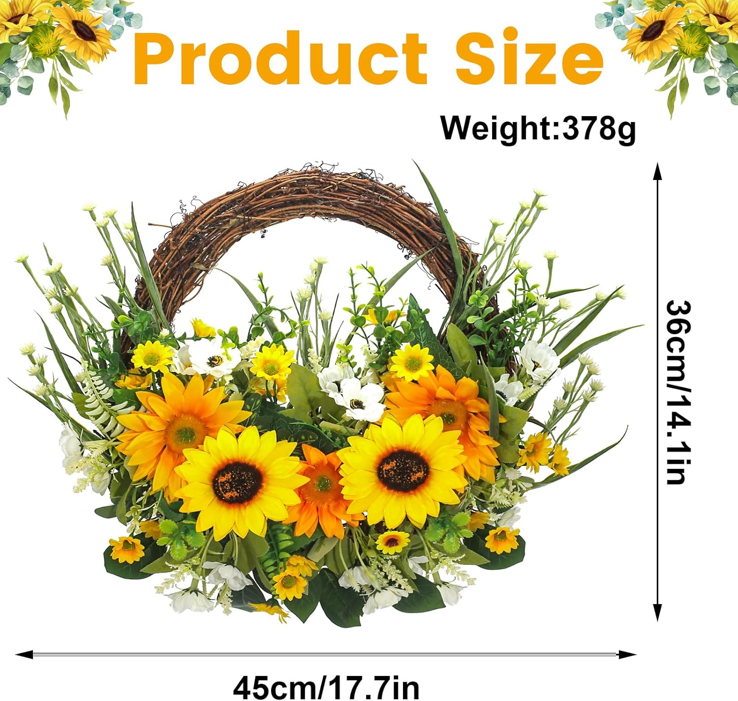 Wenmaqin Sunflower Wreath Front Door Decor