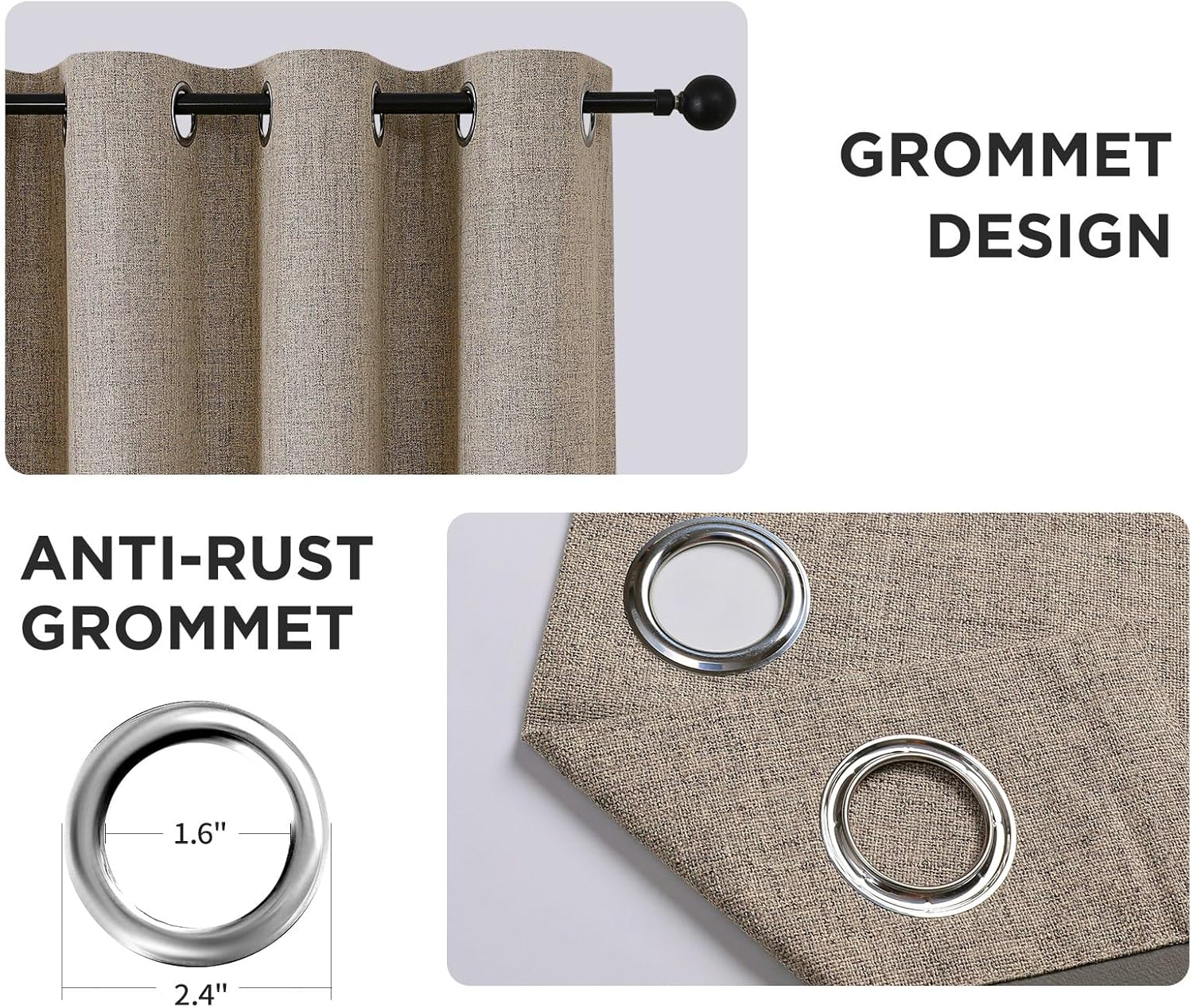 CUCRAF Blackout Curtains 2 Panels Set 52x84 Inch Linen Grommet