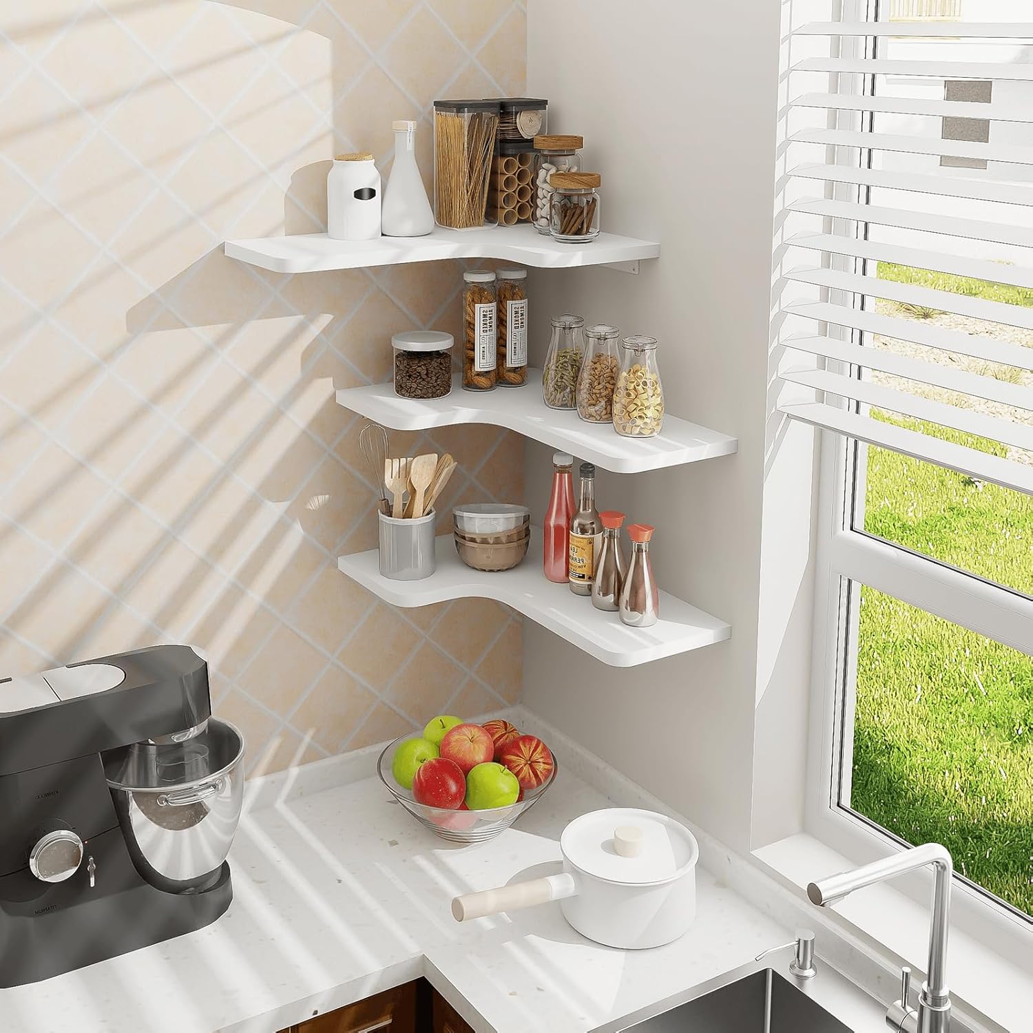 Homode Corner Floating Shelves Set of 3 White
