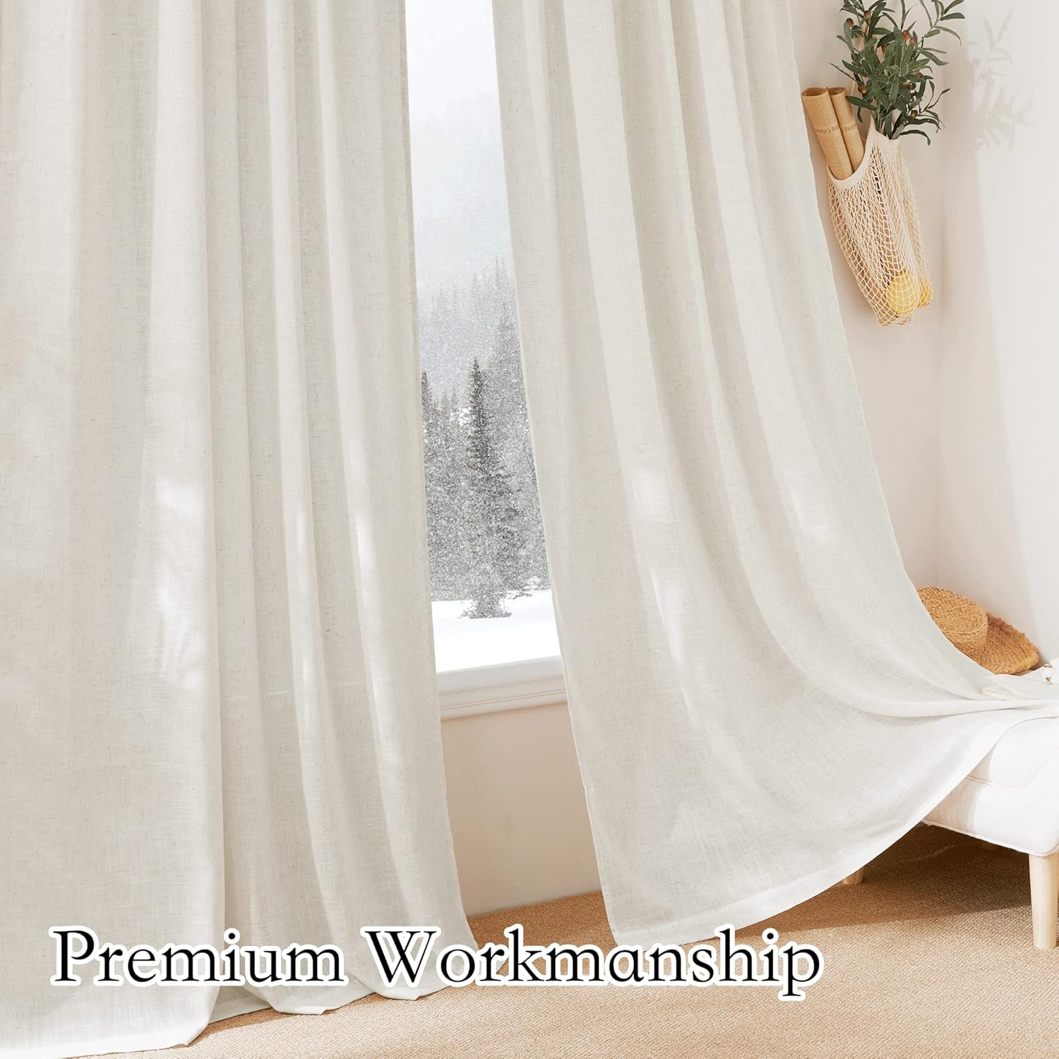 RYB HOME Linen Sheer Curtains - 52 x 72 2 Panels