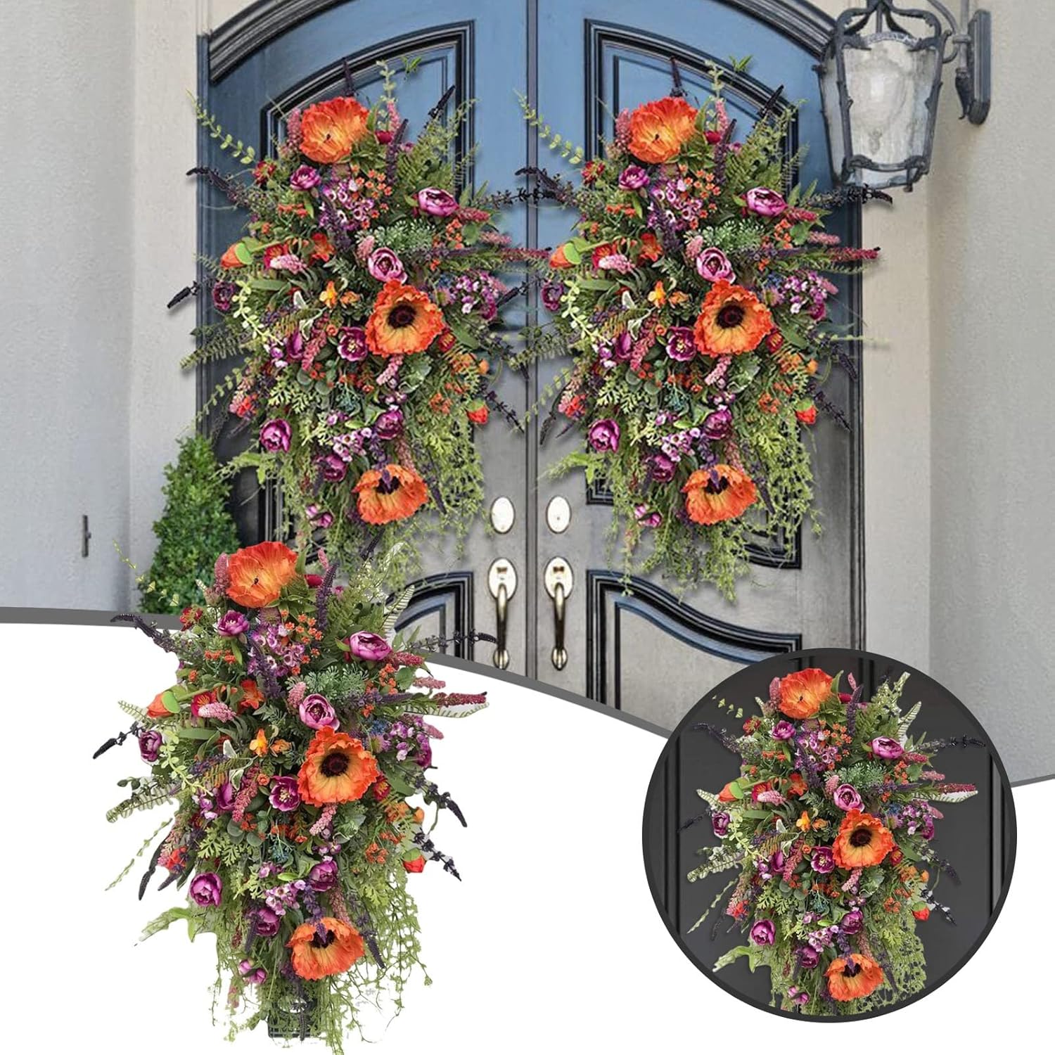 Orange Teardrop Sunflower Wreath for Front Door Decor