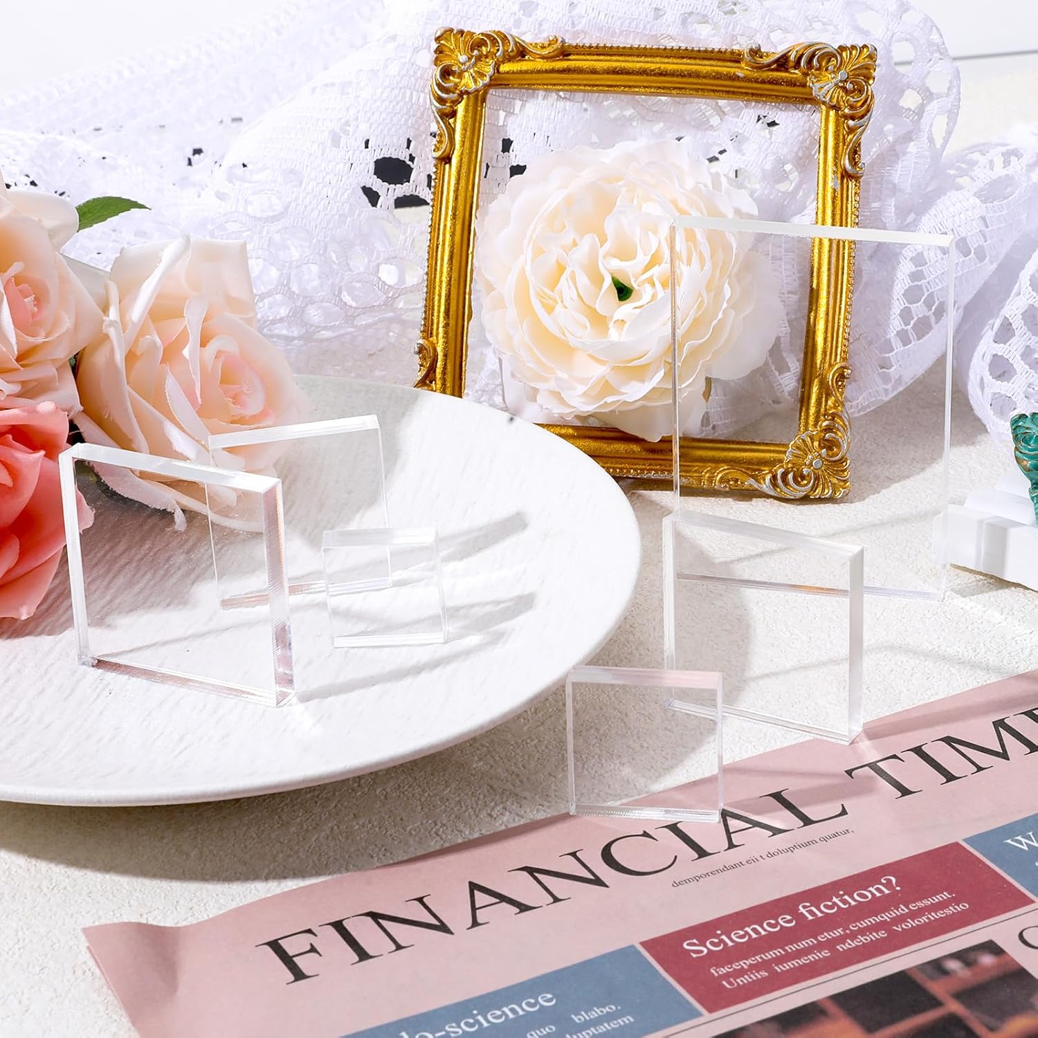 6 Pcs Clear Acrylic Square Blocks Display Stand