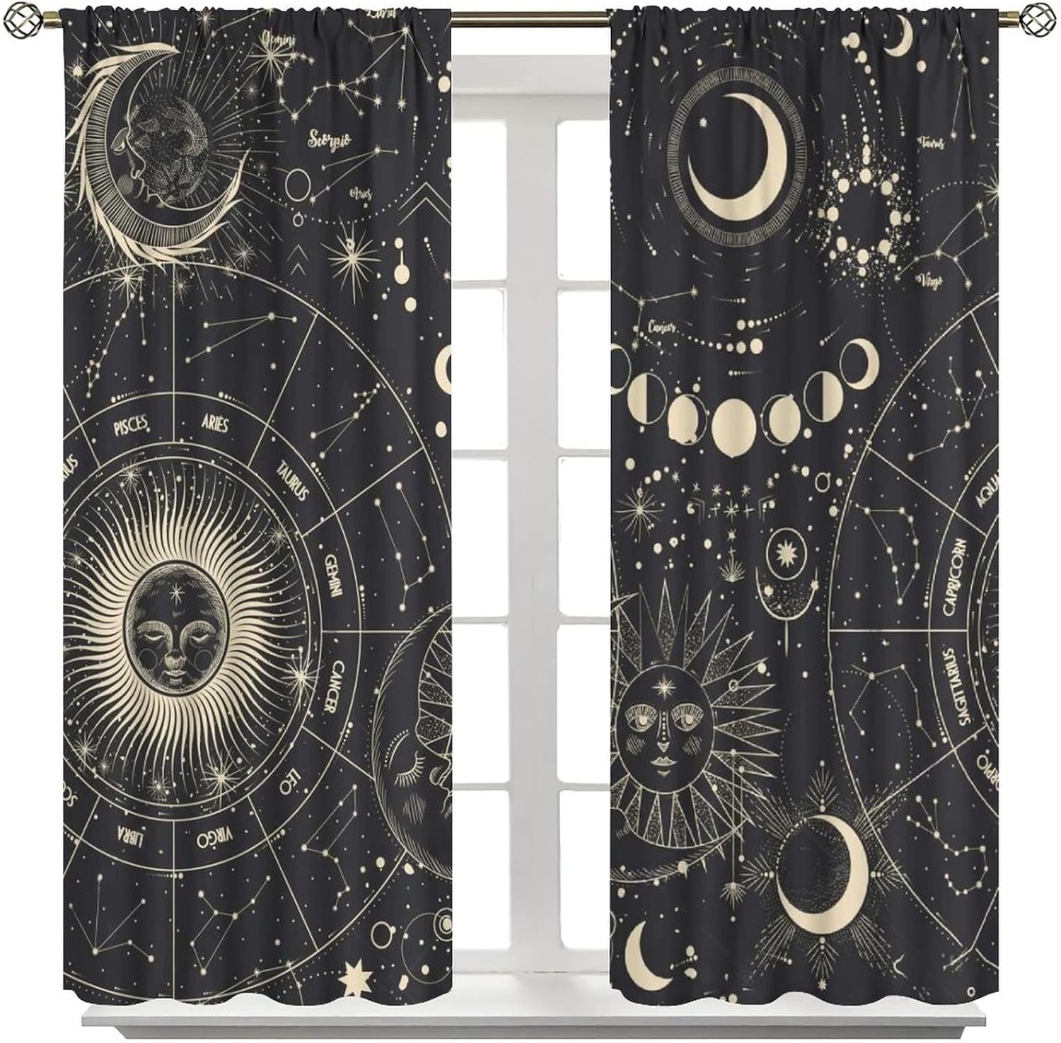 NC Sun Moon Stars Art Abstract Bohemian Windproof Curtain