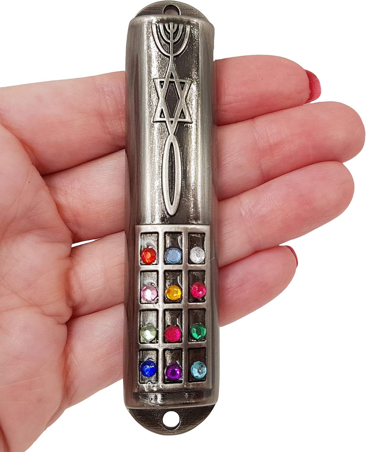 Pewter Messianic Mezuzah Case with Scroll for Door