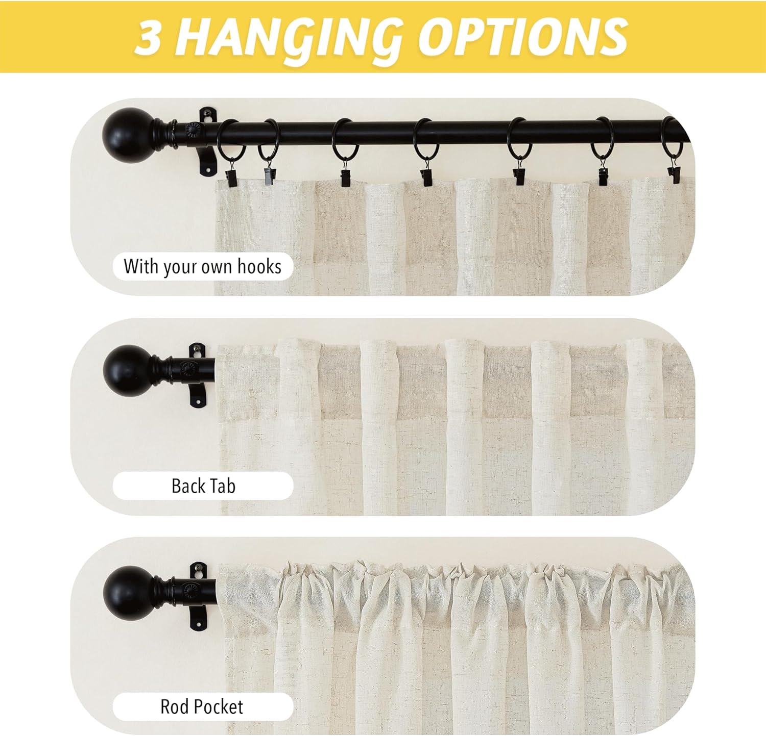 NICETOWN Natural Linen Curtains 2 Panels Set 80 Inches Long