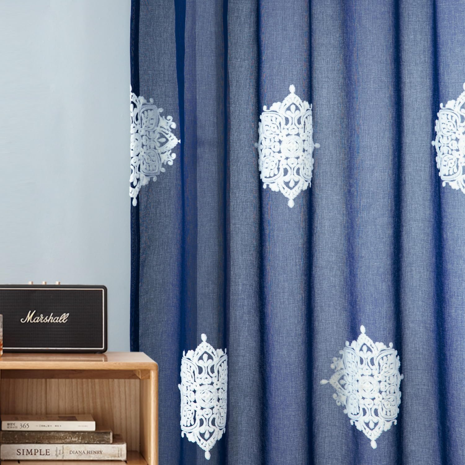 VOGOL White Flower Embroidered Sheer Curtains 2 Panels