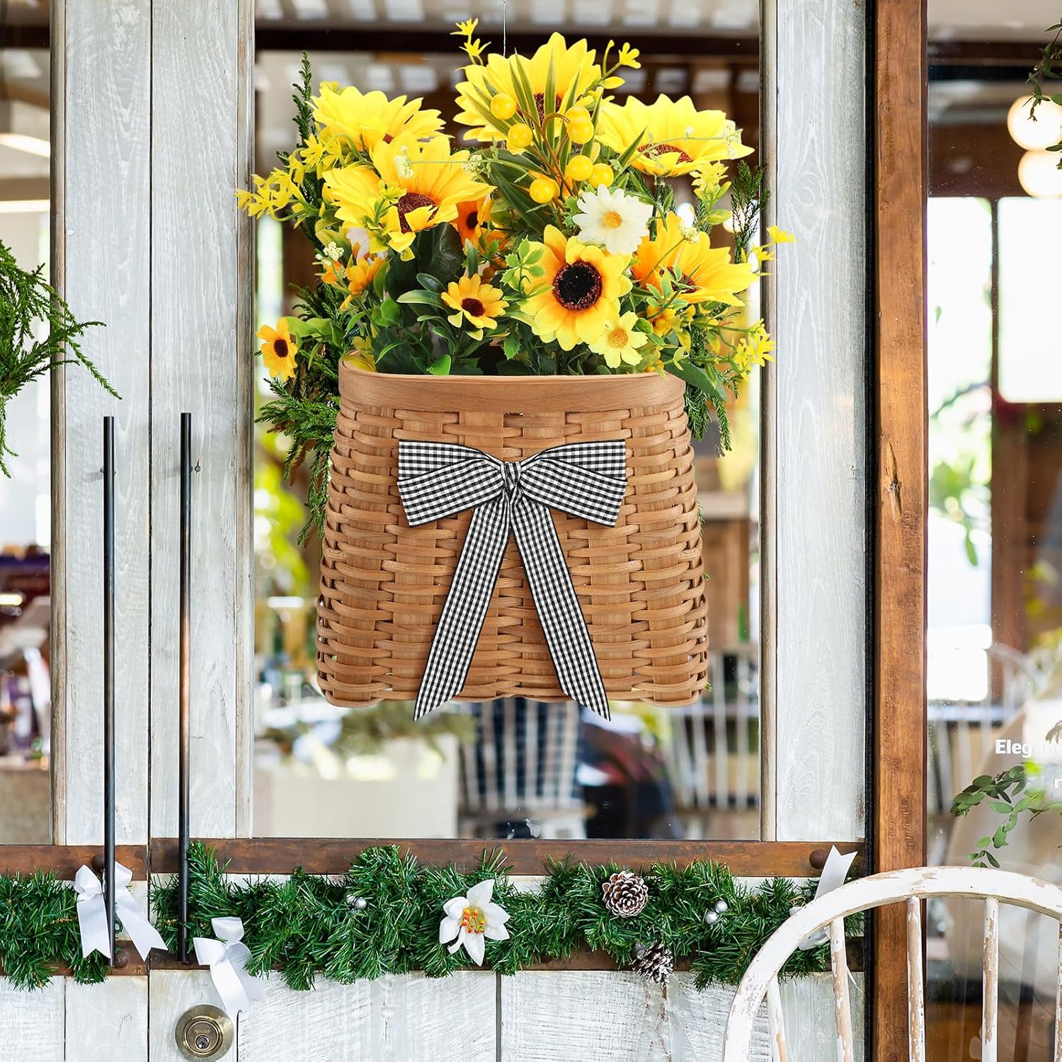 Dingion Sunflower Front Door Wreath Hanging Basket Decor