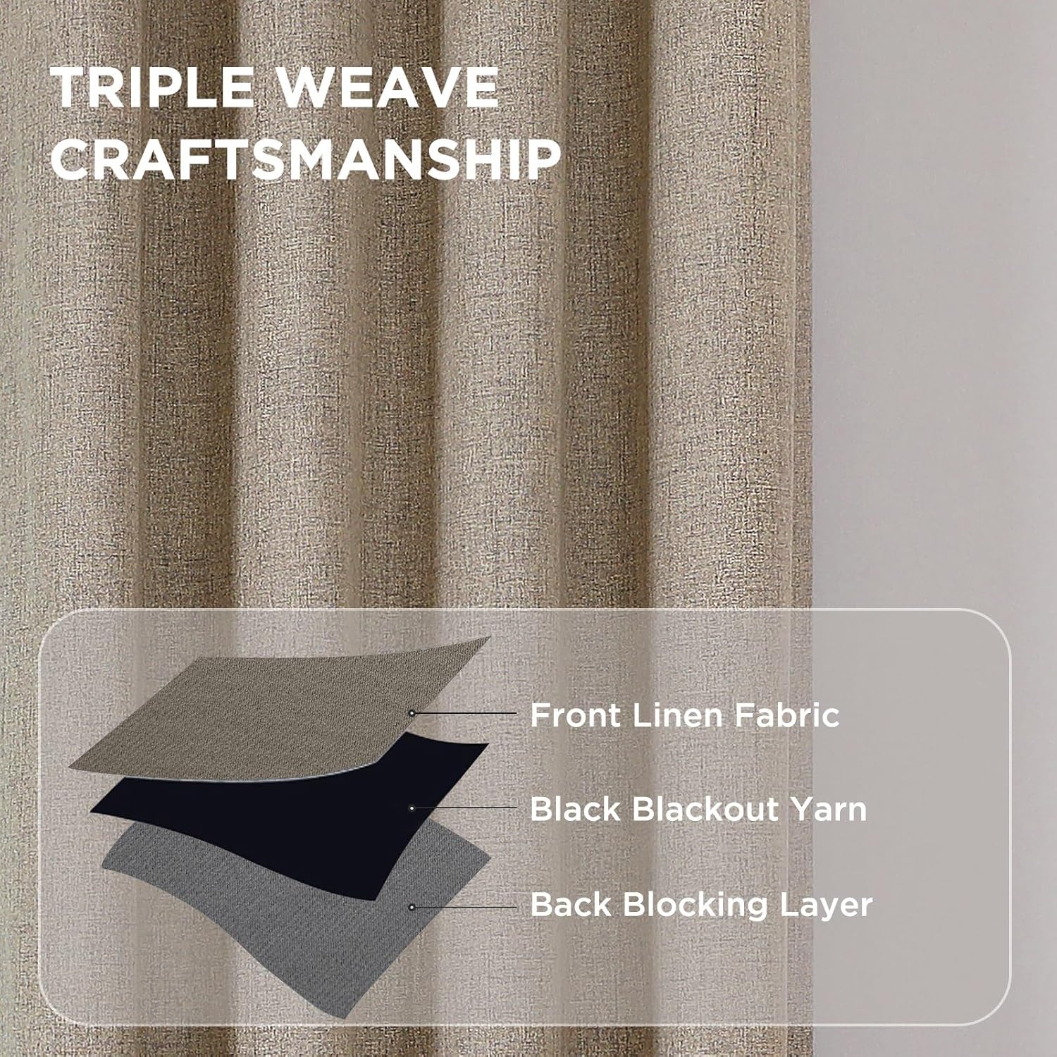 CUCRAF Blackout Curtains 2 Panels Set 52x84 Inch Linen Grommet