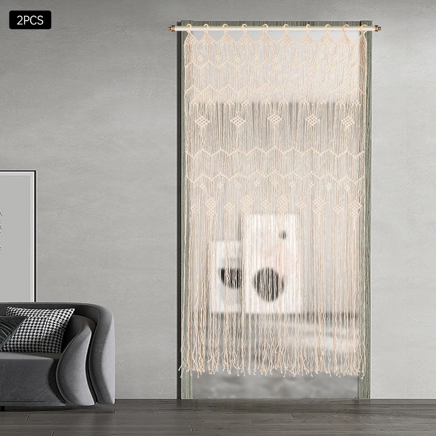 Boho Macrame Curtain 2pcs for Window or Door