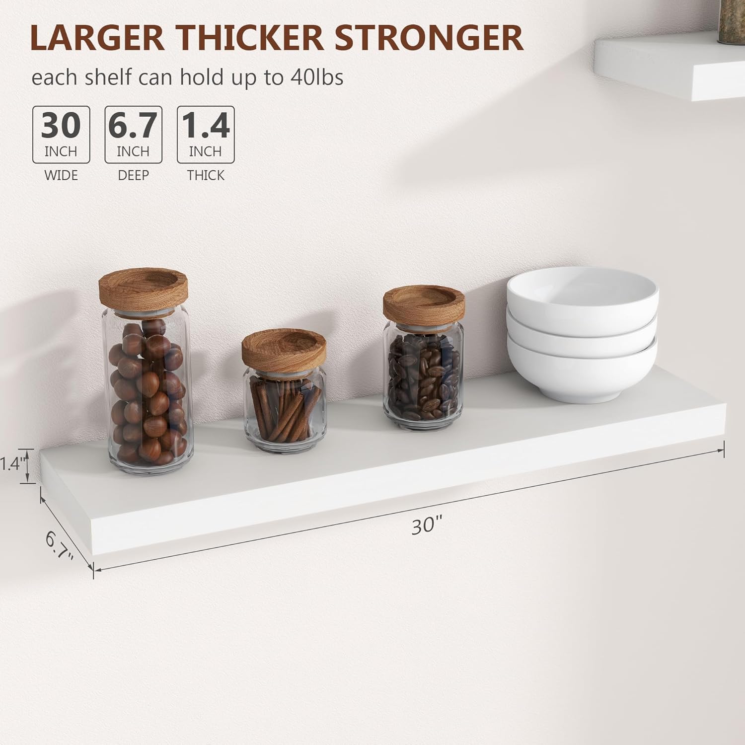 Fuqing 30 Inch White Floating Shelves Set of 2