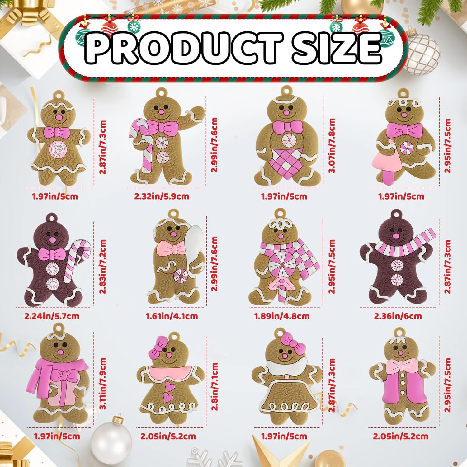 Pink Gingerbread Man Christmas Tree Decorations 12pcs Hanging Ornaments