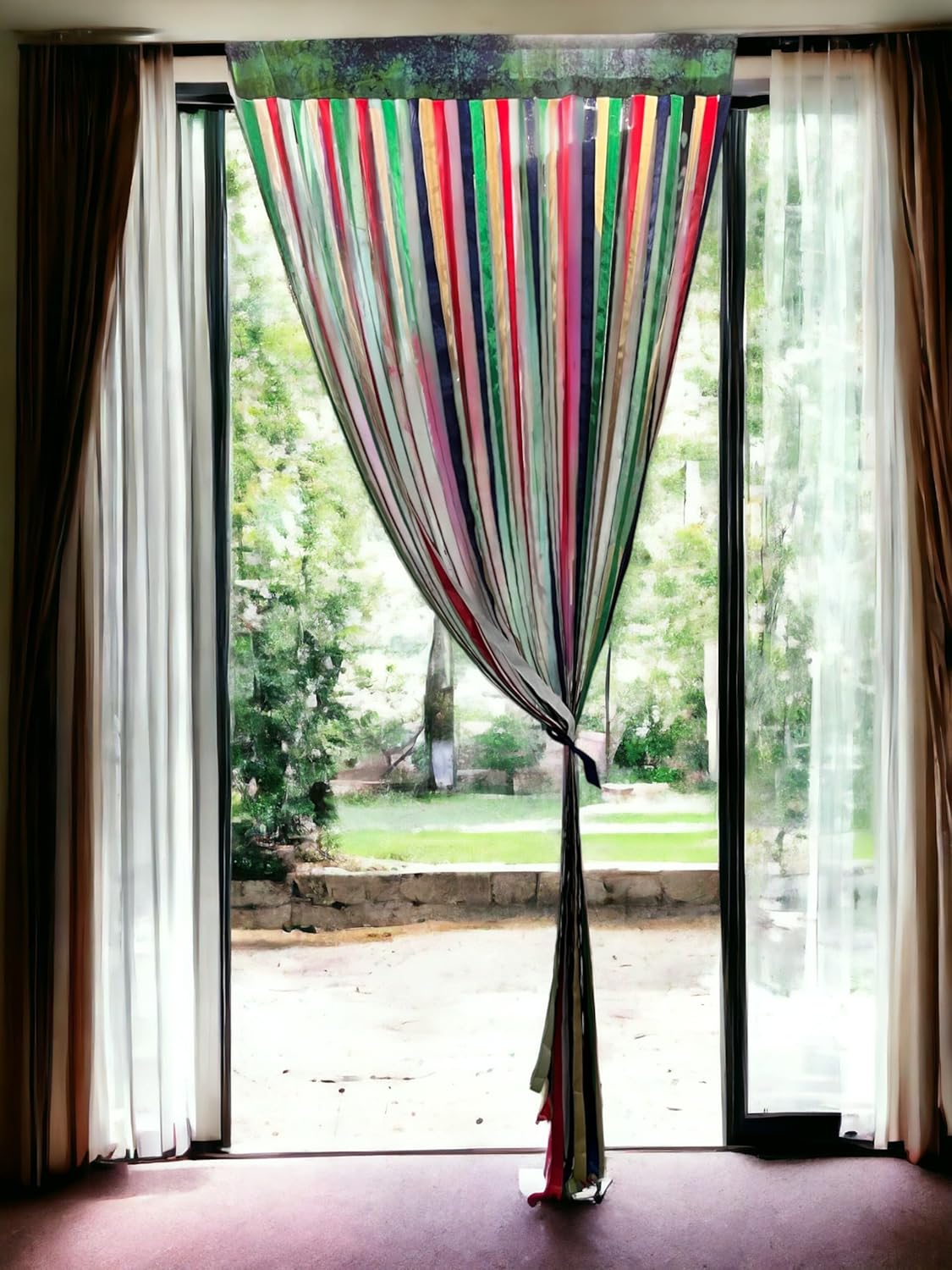 Multicolor Bohemian Door Curtain with Rod Pocket