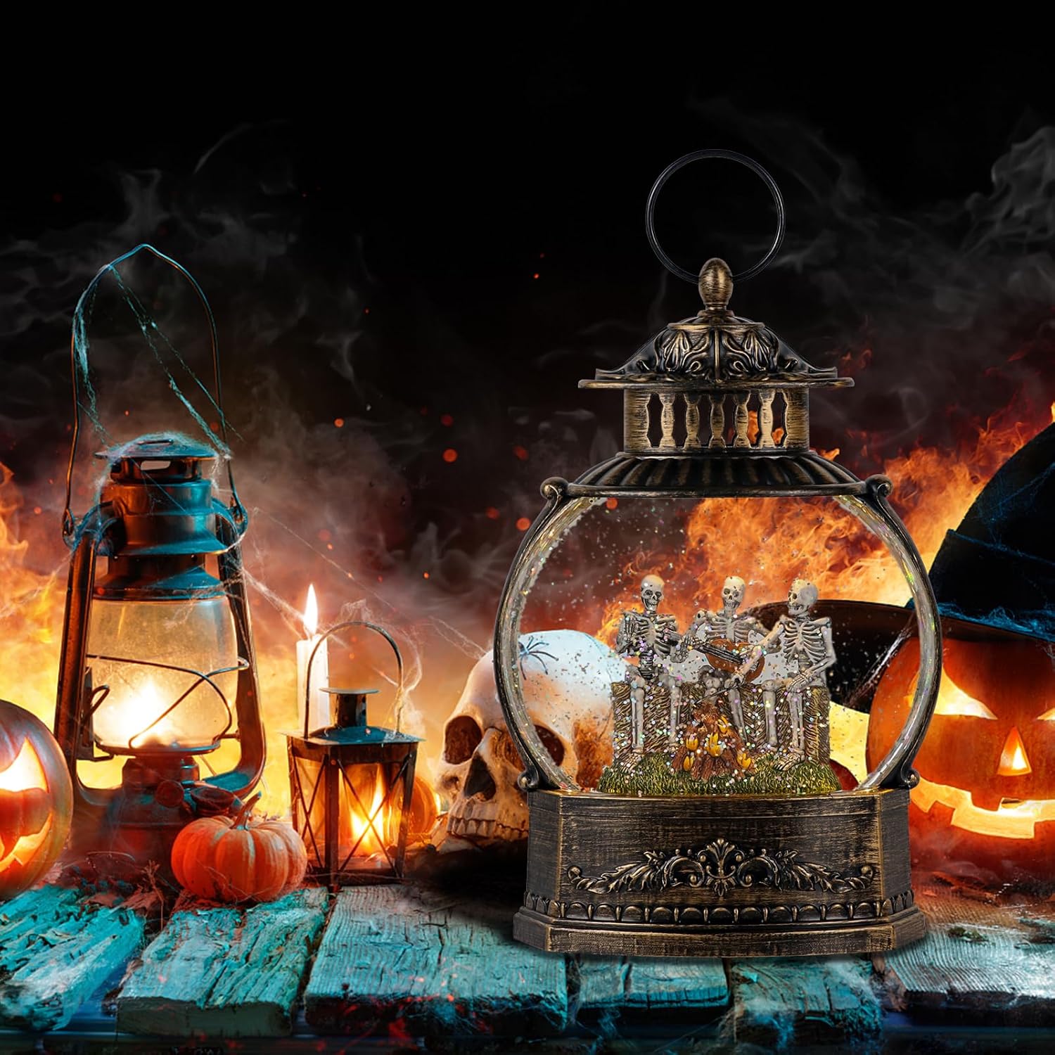 DRomance Halloween Skeleton Snow Globe Lantern