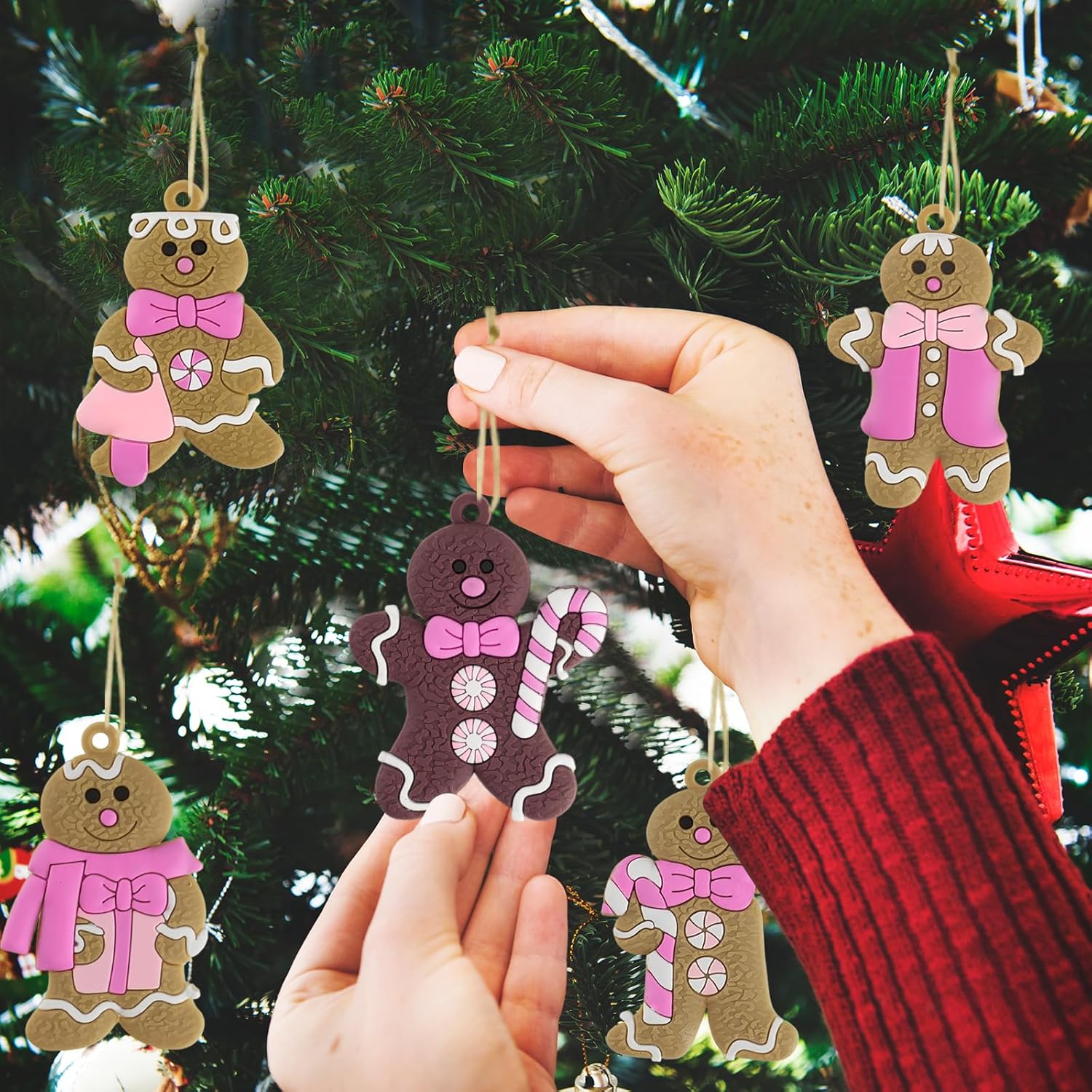 Pink Gingerbread Man Christmas Tree Decorations 12pcs Hanging Ornaments