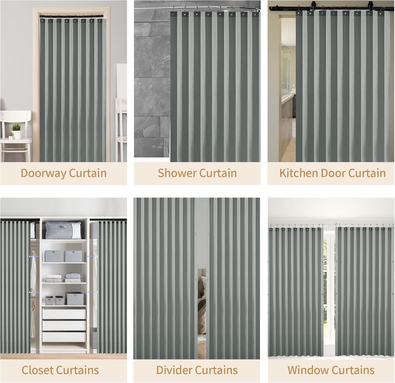 HOMBYS Magnetic Door Curtain 2 Panel Grey 40x78 Inches