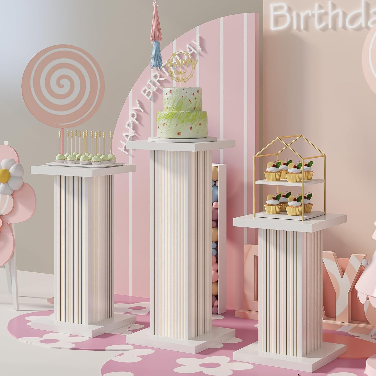 White Square Pedestal Stand Set 3Pcs for Parties