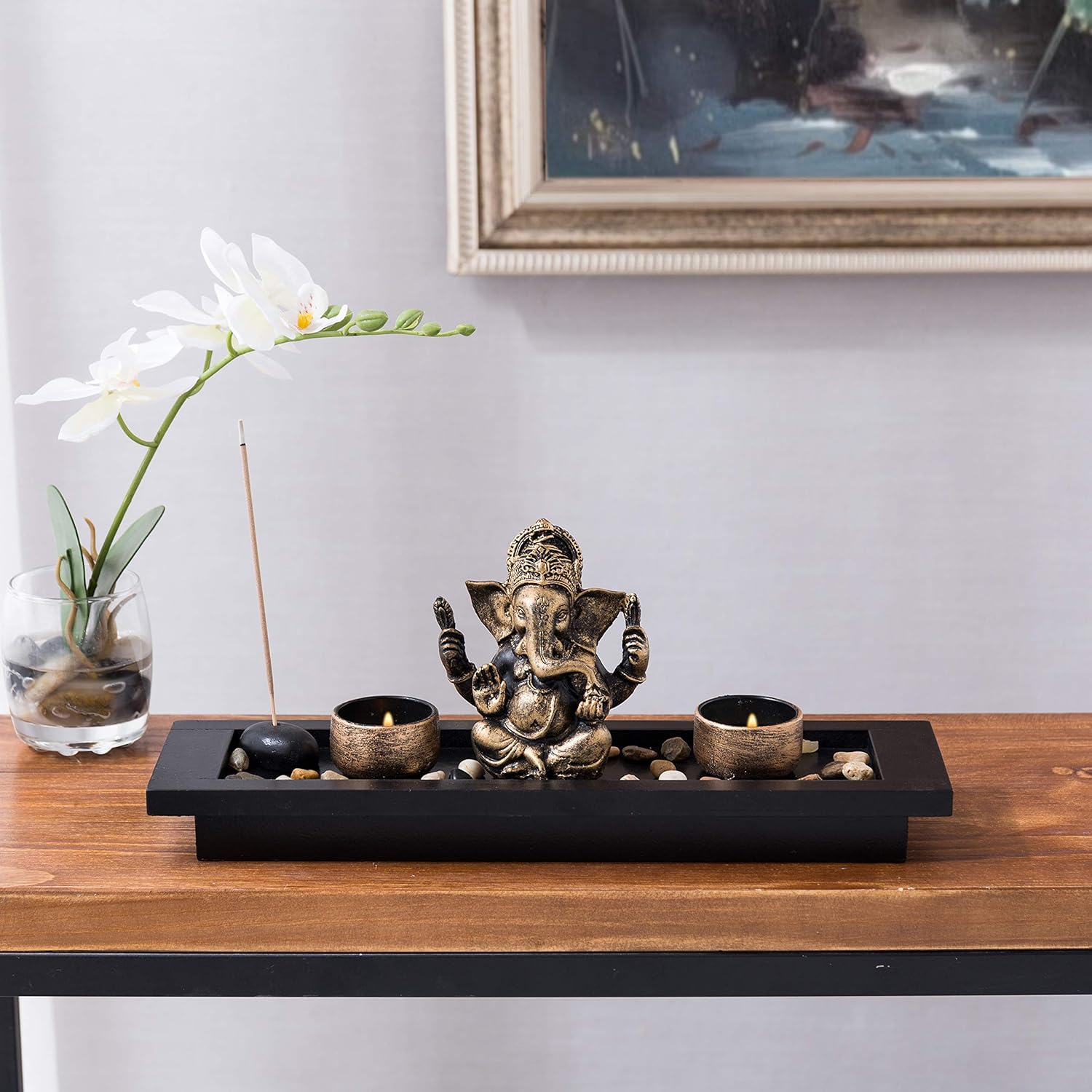 MyGift Mini Zen Garden with Ganesh Statue and Candles
