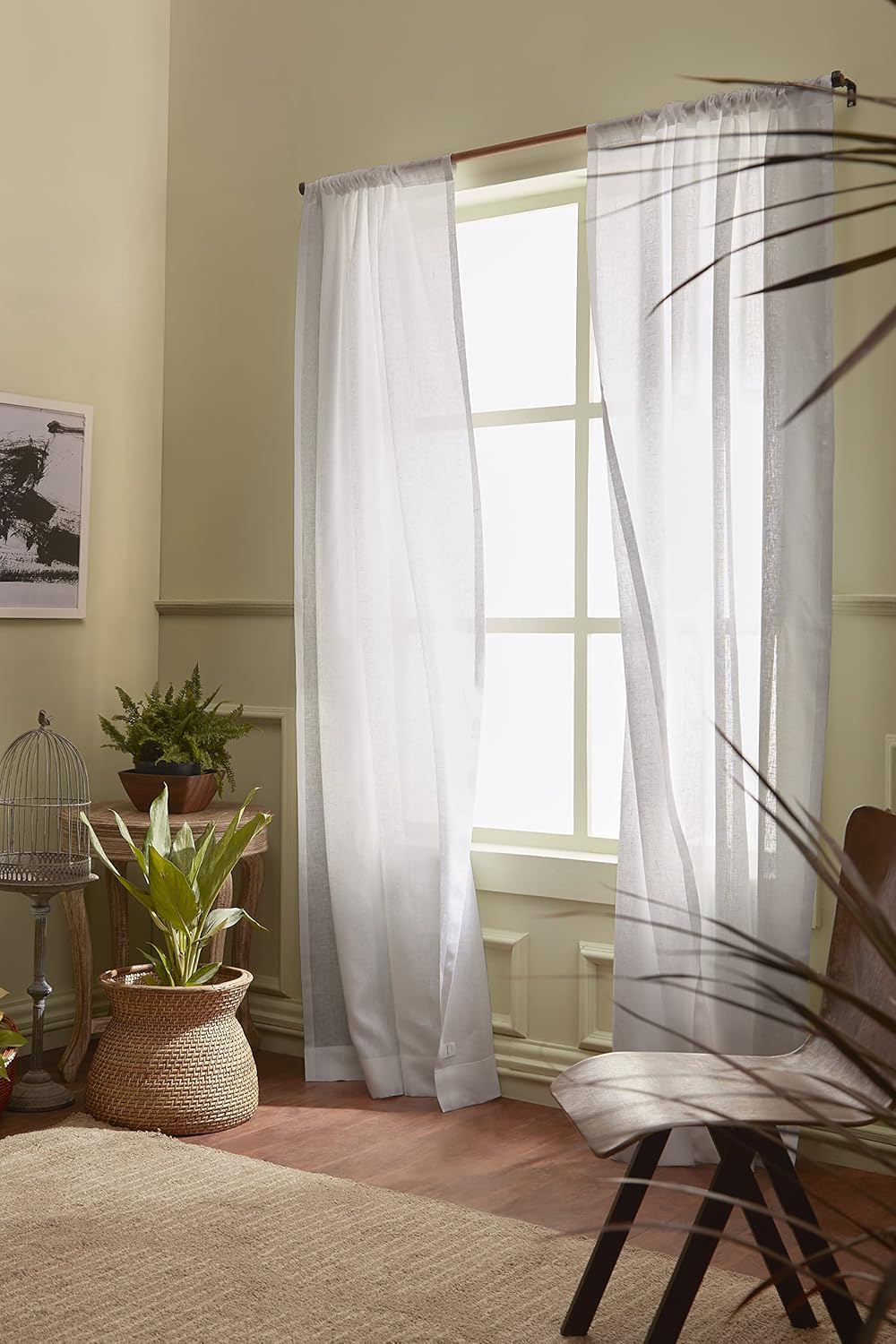 Solino Home Flax Linen Sheer Curtain 45 Inch Panel