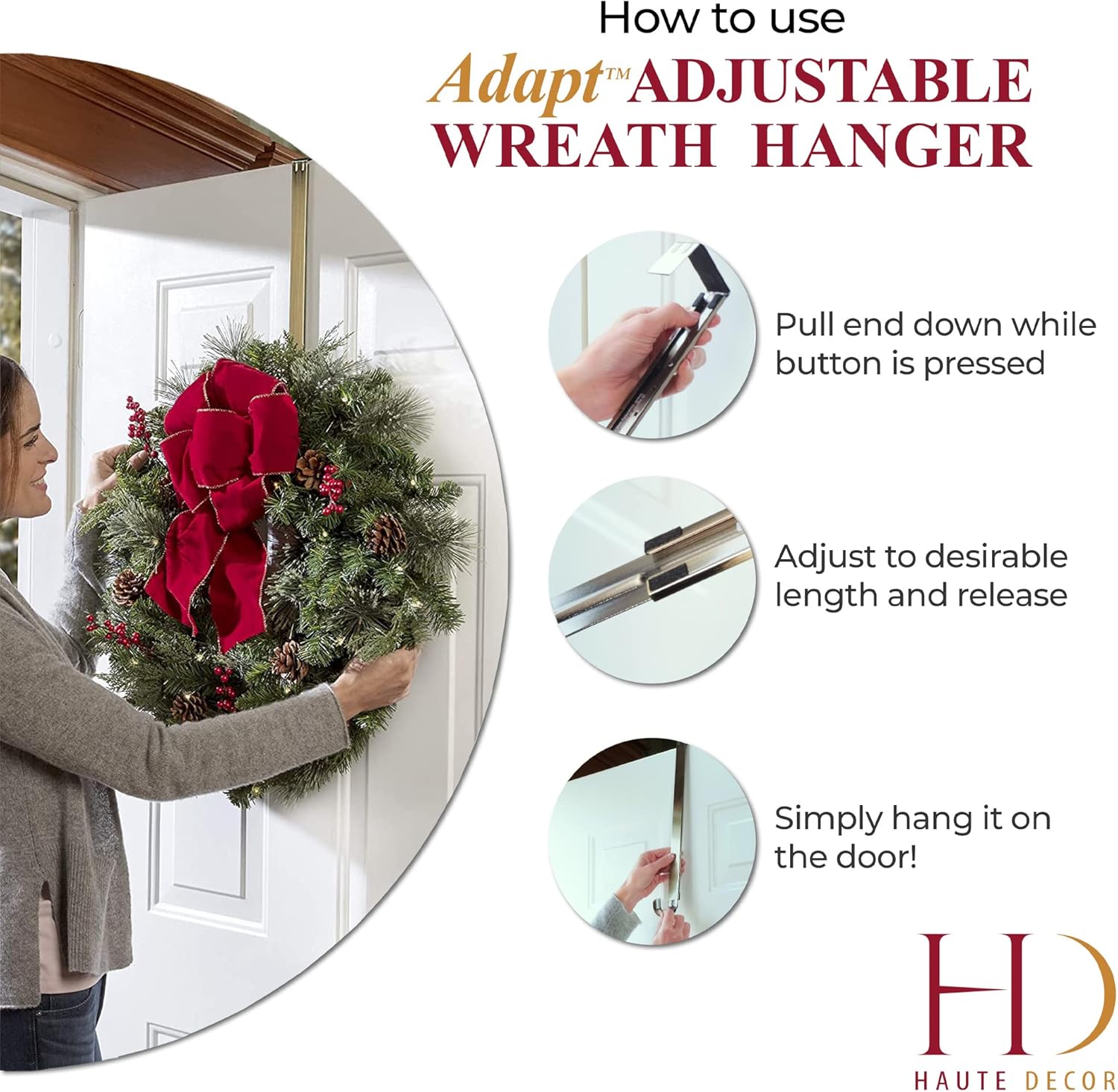 Haute Decor Adjustable Wreath Hanger 2 Pack Antique Brass