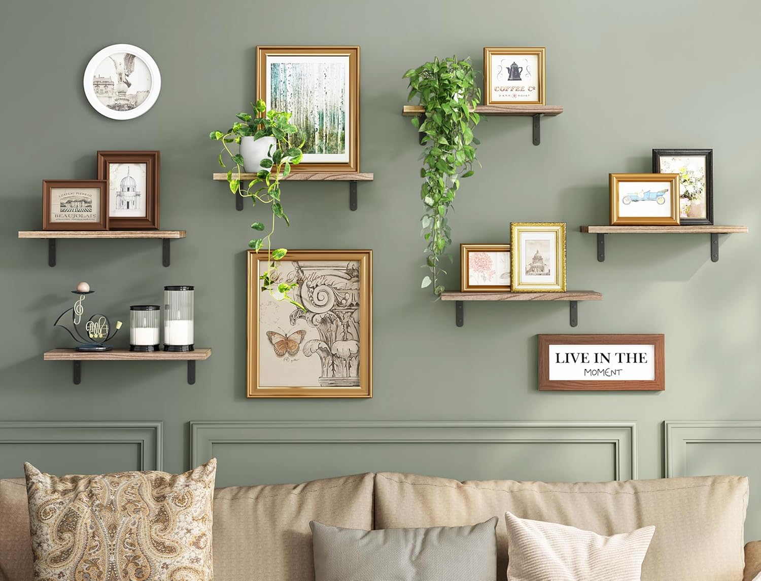 Fixwal Wood Floating Shelves Set of 6 Rustic Brown Wall Mount